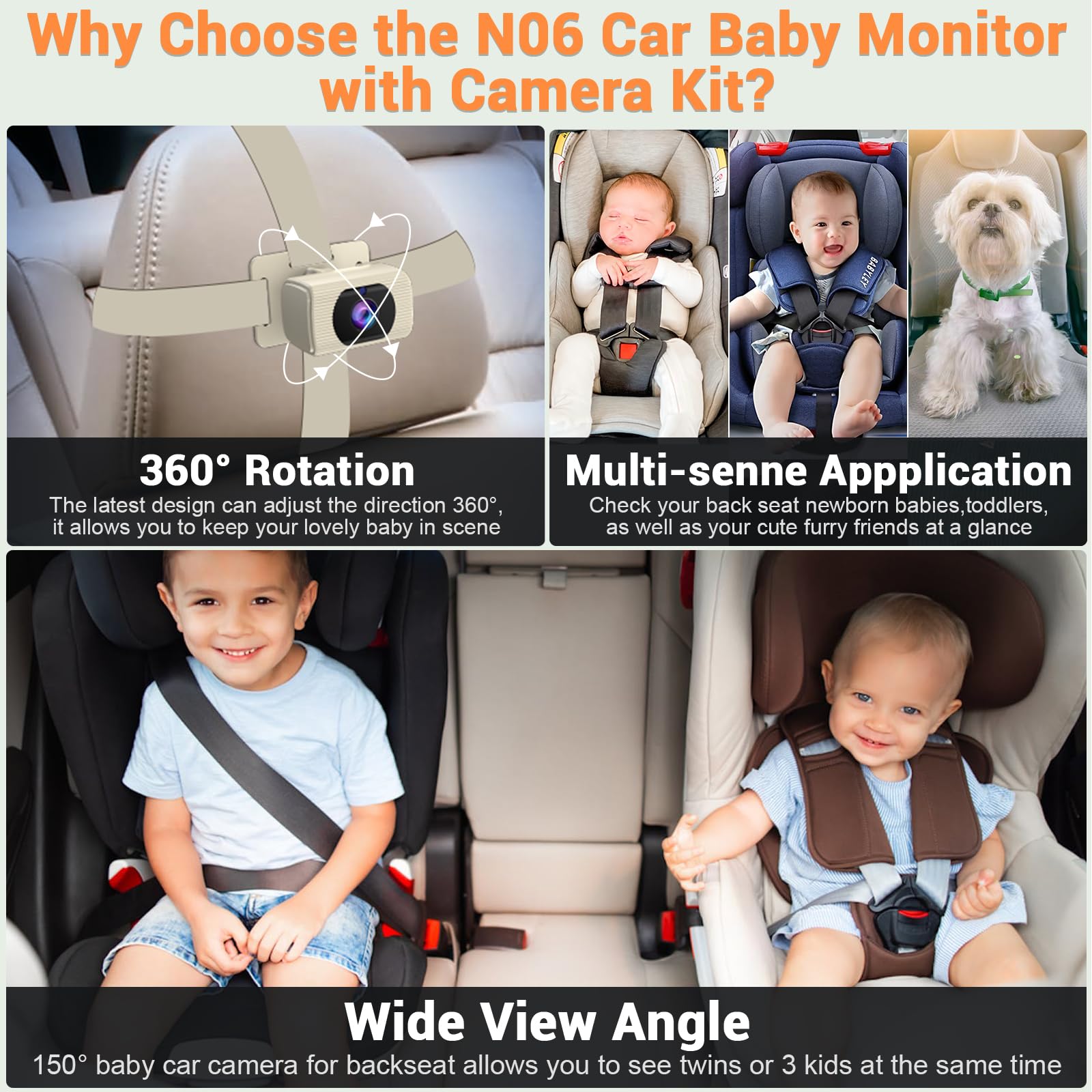 Foto 6 | Cámara De Coche Para Bebés Rohent Beige 1080p Hd Con Visión Nocturna 150° - Venta Internacional.