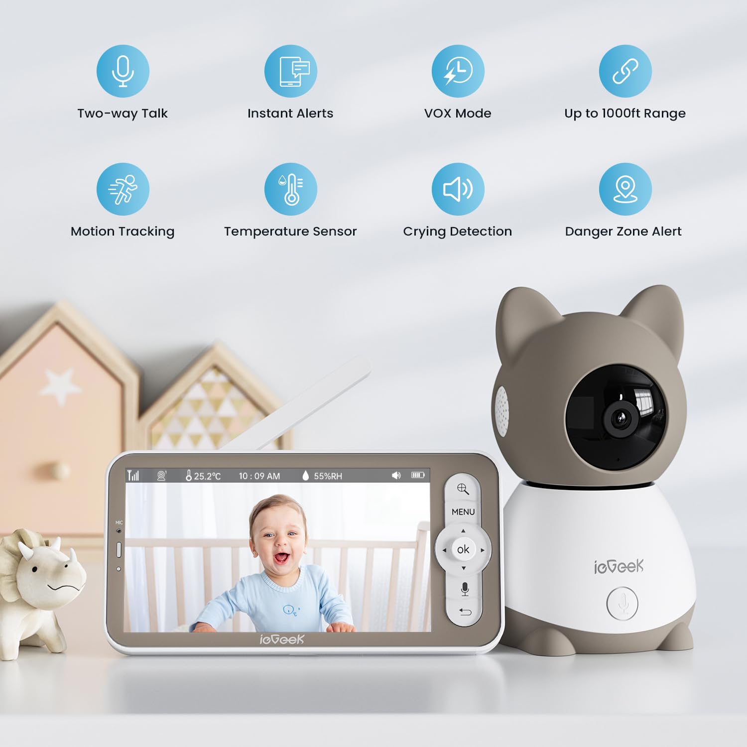 Foto 3 pulgar | Cámara Baby Monitor Iegeek 2k Con Pantalla De Visión Nocturna De 5 Pulgadas - Venta Internacional.