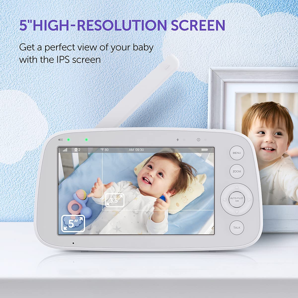 Foto 3 pulgar | Monitor De Vídeo Para Bebés Hipp 5 720p Con Cámara De Giro, Inclinación Y Zoom De 900 Pies - Venta Internacional.