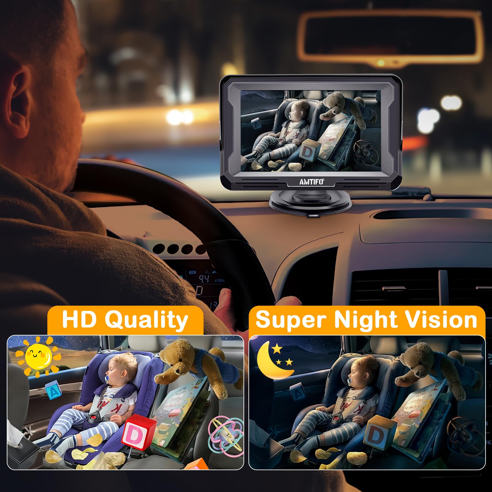 Foto 5 pulgar | Cámara De Coche Para Bebés Amtifo  Doble Orientada Hacia Atrás Con Visión Nocturna  Paquete De 2 - Venta Internaciona