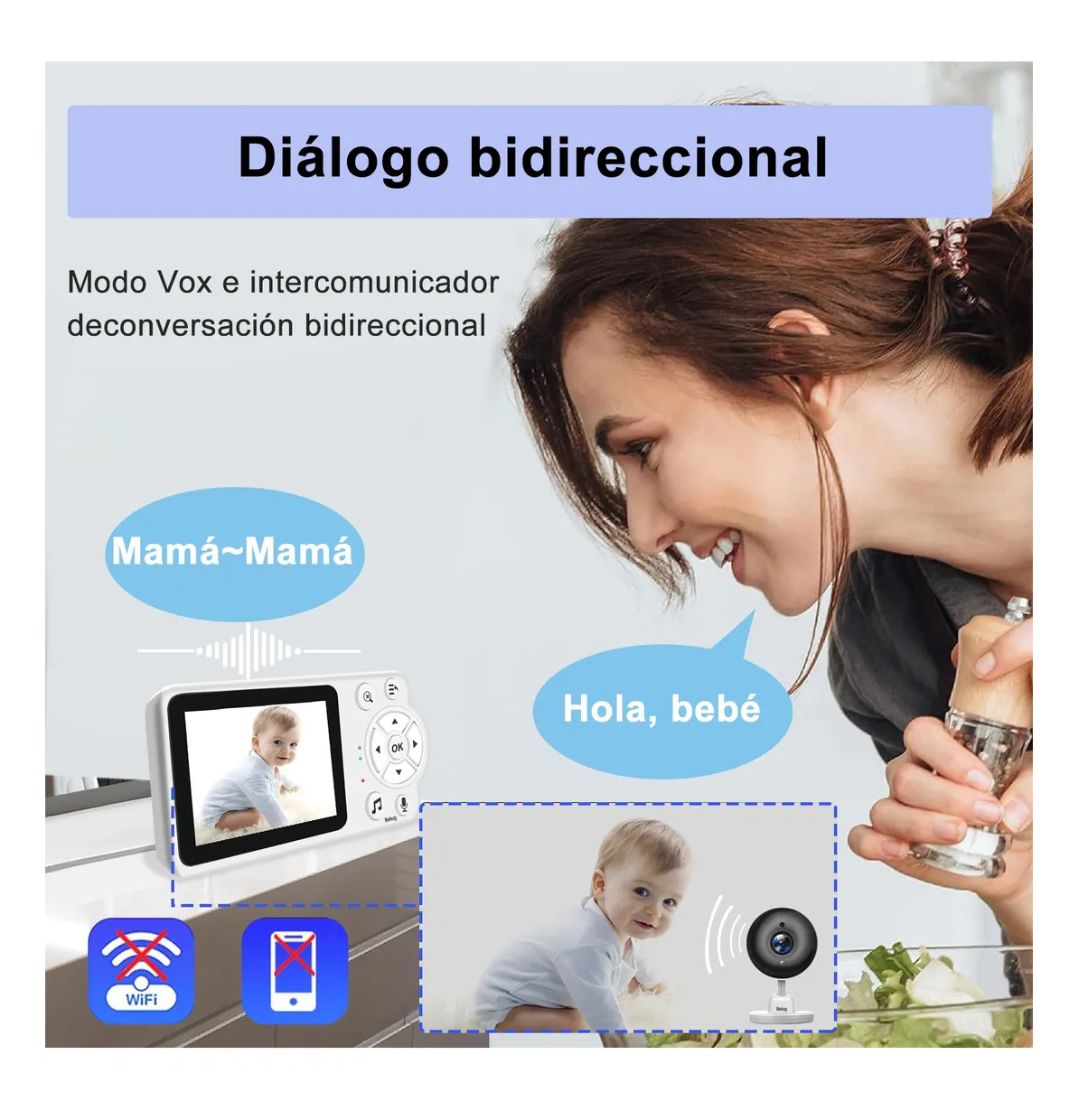Foto 6 pulgar | Monitor Para Bebe Seguridad De Visión Nocturna Con Audio 2 Pzs Blanco