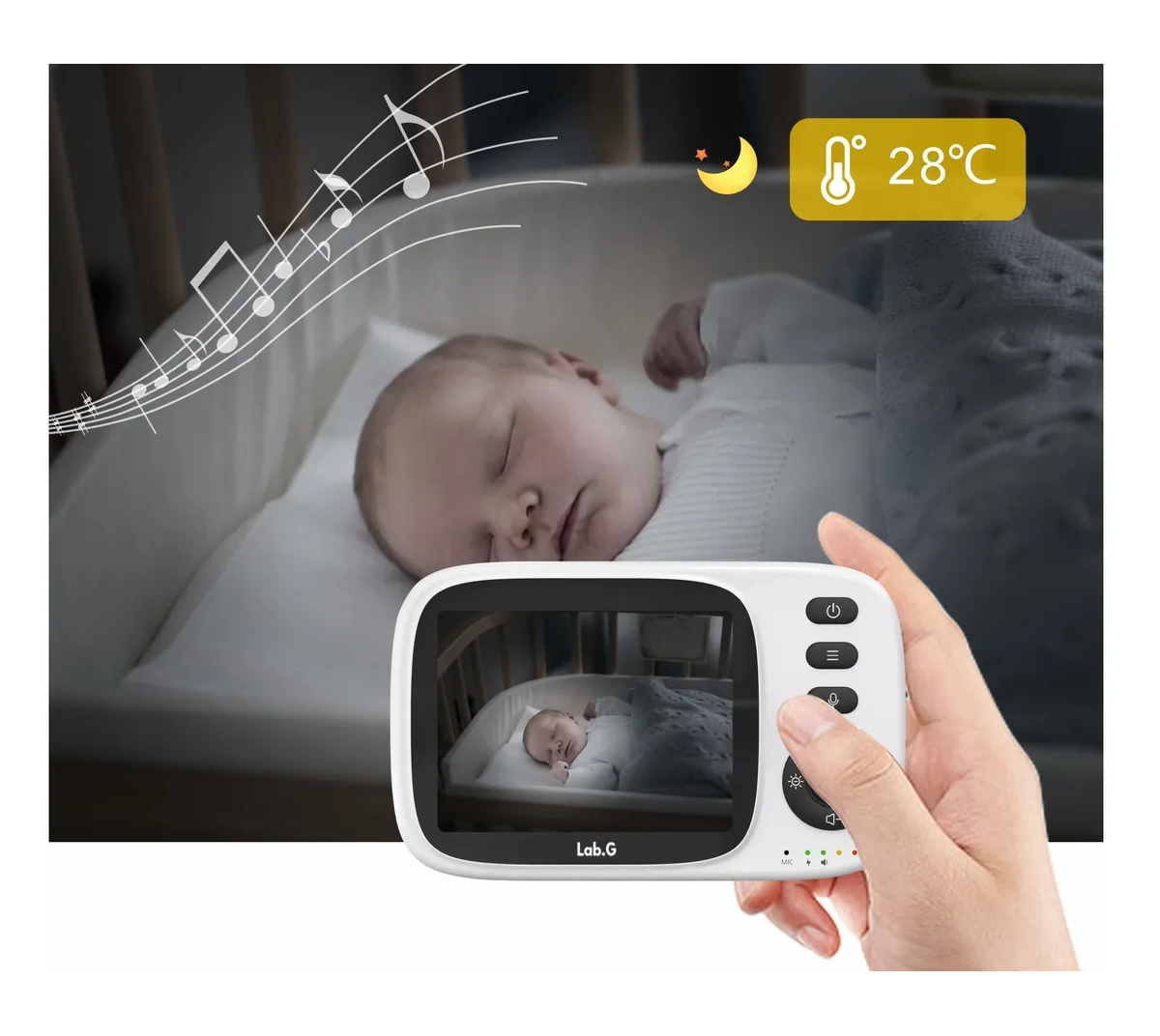 Foto 3 pulgar | Monitor Para Bebe Inalámbrico Cámara Seguridad Blanco Detalles Negro