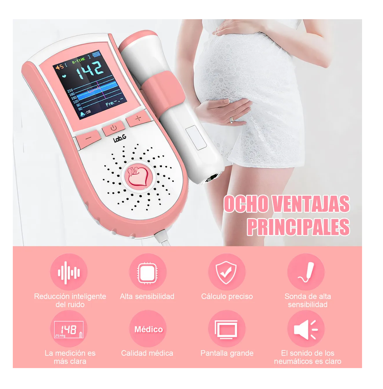 Foto 3 | Detector De Frecuencia Cardíaca Fetal Doppler + Gel Batería  Blanco/rosa