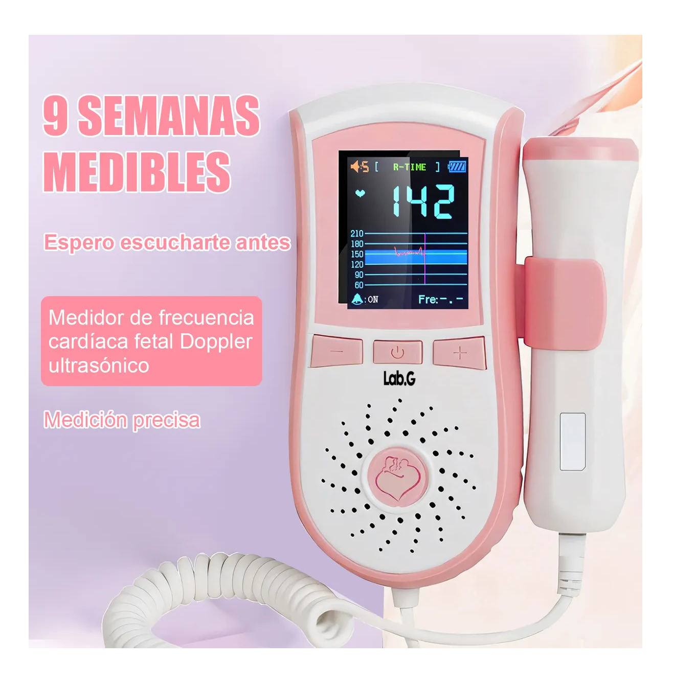 Foto 5 pulgar | Detector De Frecuencia Cardíaca Fetal Doppler + Gel Batería  Blanco/rosa