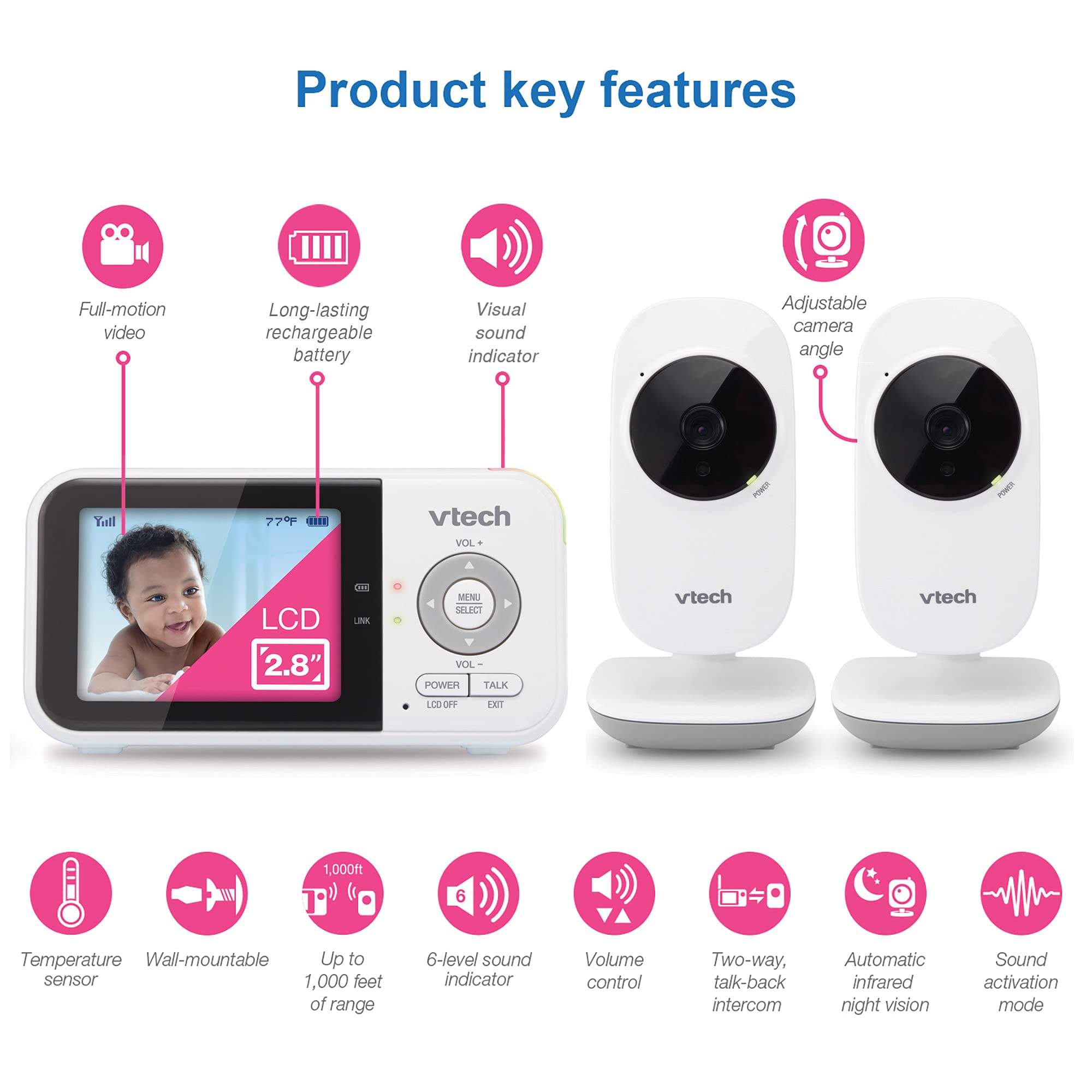 Foto 2 | Monitor de Vídeo para Bebé Vtech Vm819-2 con Batería de 19 Horas y 2 Cámaras - Venta Internacional