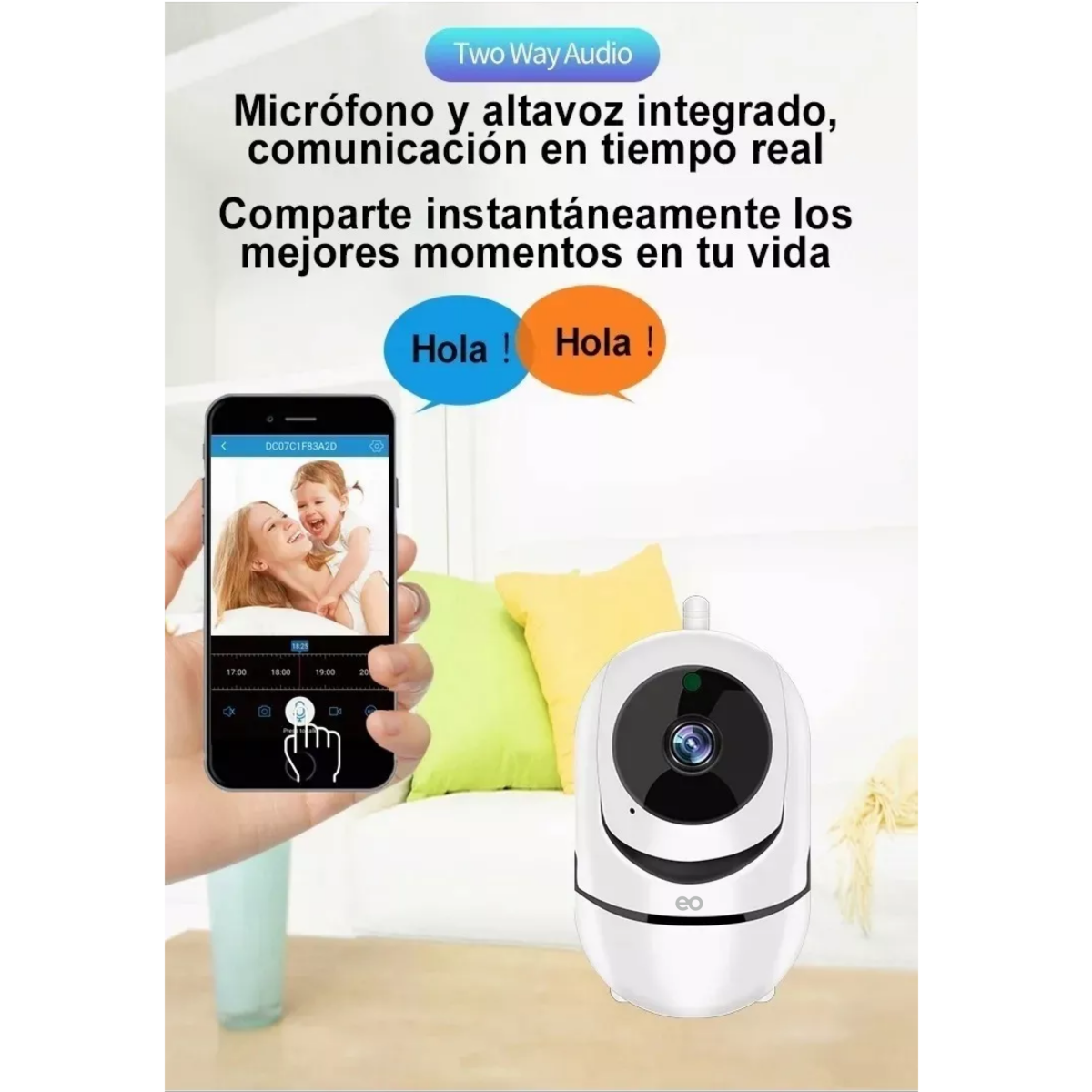 Foto 2 | Language Monitor Para Bebe Cámara De Seguridad Y Vigilancia Wifi Eo Safe Imports Esi-10067-1 Blanco