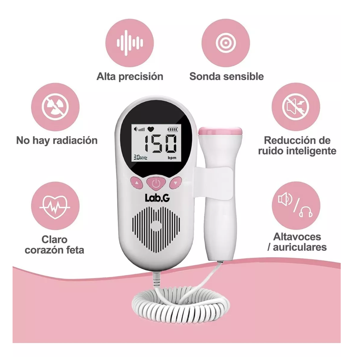 Foto 5 pulgar | Detector De Frecuencia Cardíaca Fetal, Portátil Blanco/rosa