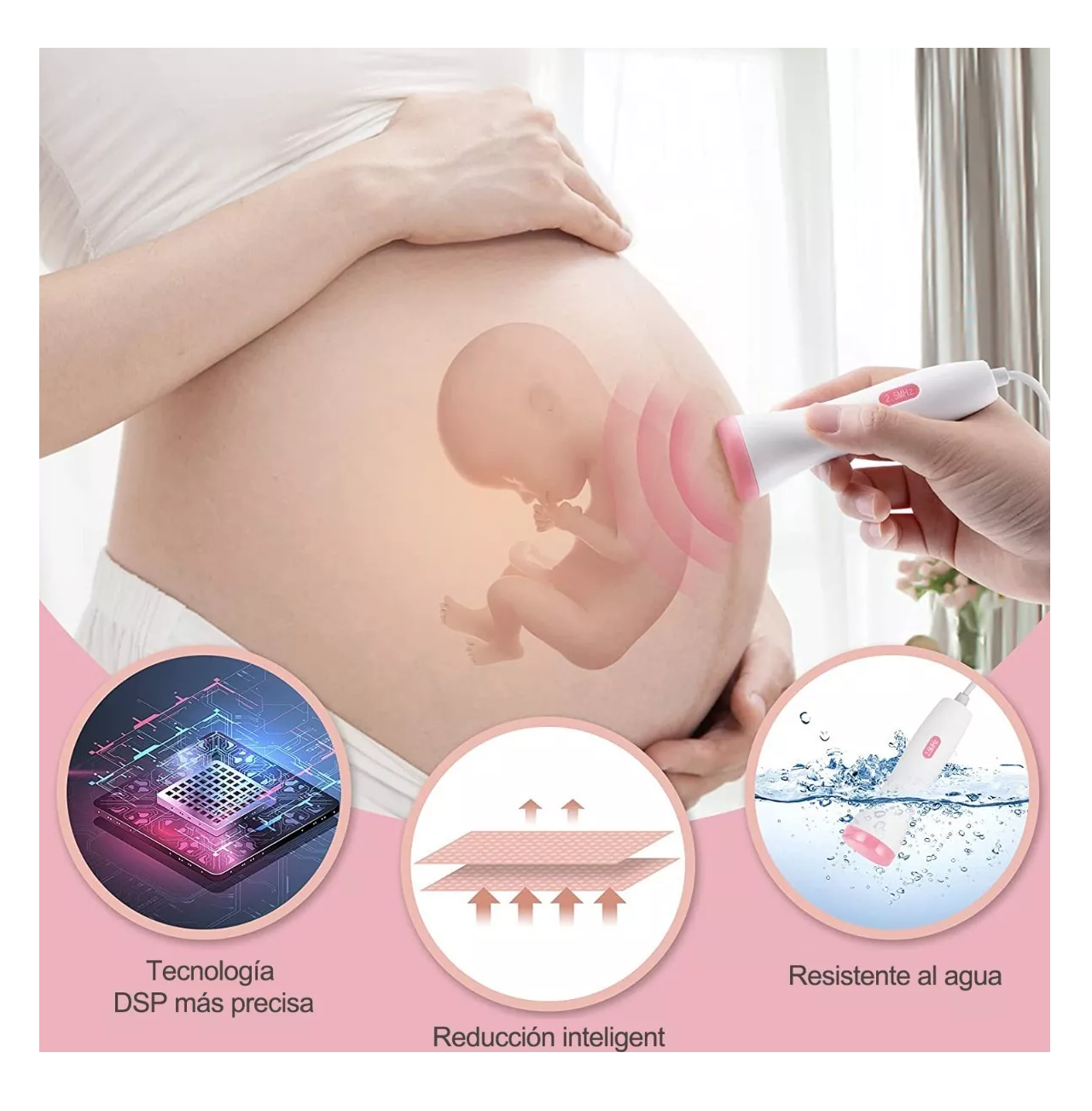 Foto 5 | Detector De Frecuencia Cardíaca Fetal, Portátil Blanco/rosa