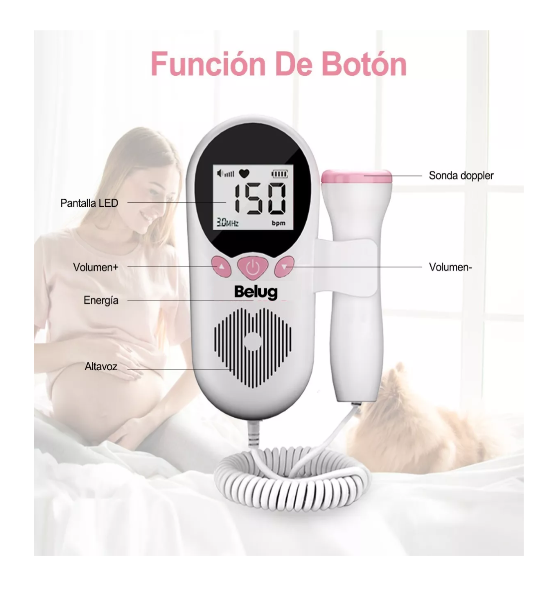 Foto 3 pulgar | Detector De Frecuencia Cardíaca Fetal, Belug Portátil Blanco/rosa