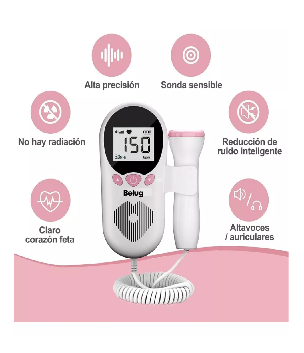 Foto 4 pulgar | Detector De Frecuencia Cardíaca Fetal, Belug Portátil Blanco/rosa