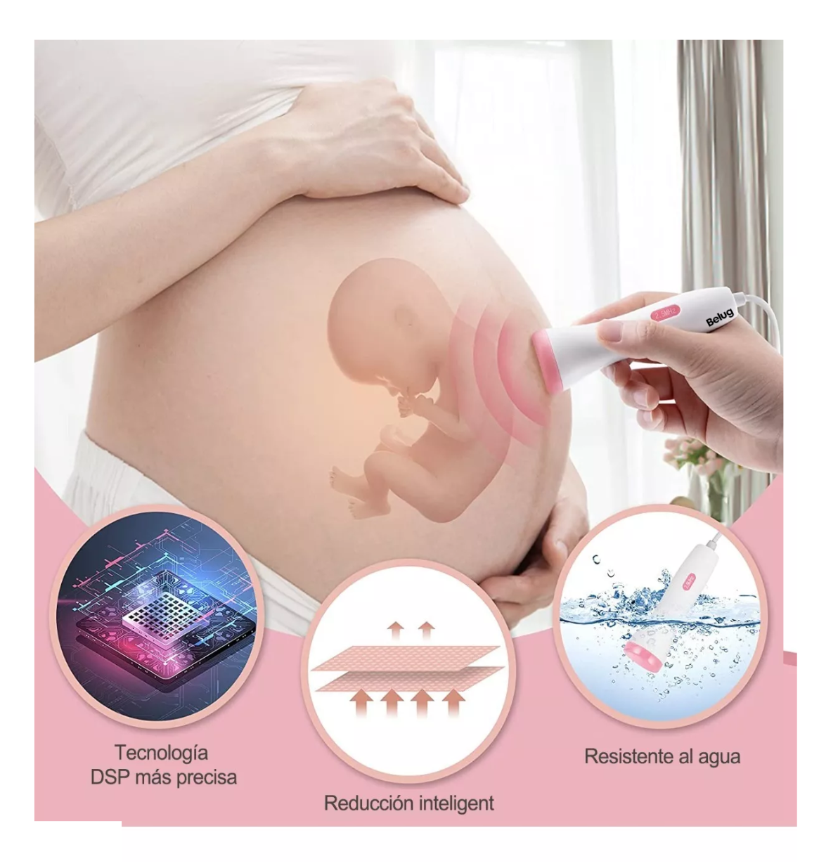 Foto 4 | Detector De Frecuencia Cardíaca Fetal, Belug Portátil Blanco/rosa