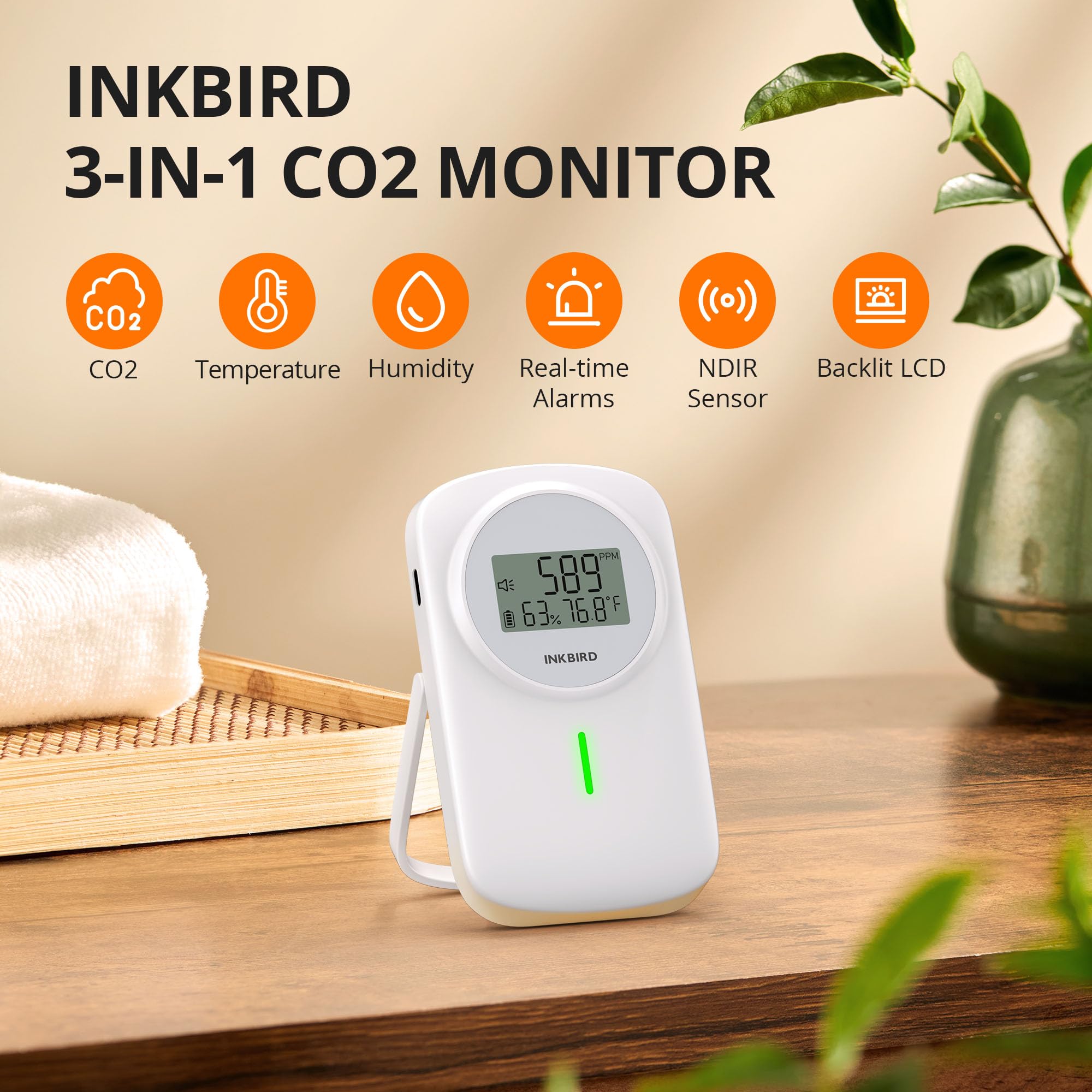 Foto 3 pulgar | Detector De Calidad Del Aire Interior Inkbird Iam-o2 Co2 Monitor - Venta Internacional.