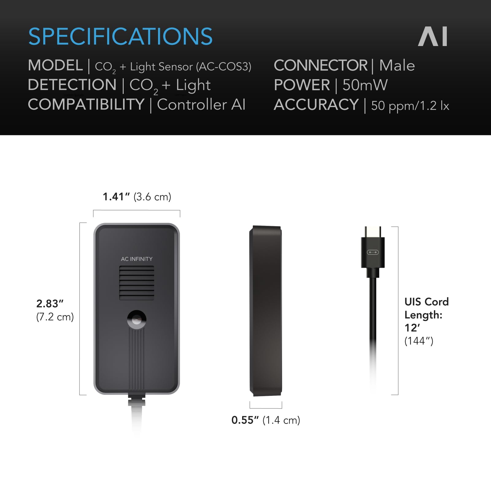 Foto 6 pulgar | Sensor De Luz Co2+ Compatible Con Controlador Ac Infinity Ai+ - Venta Internacional.