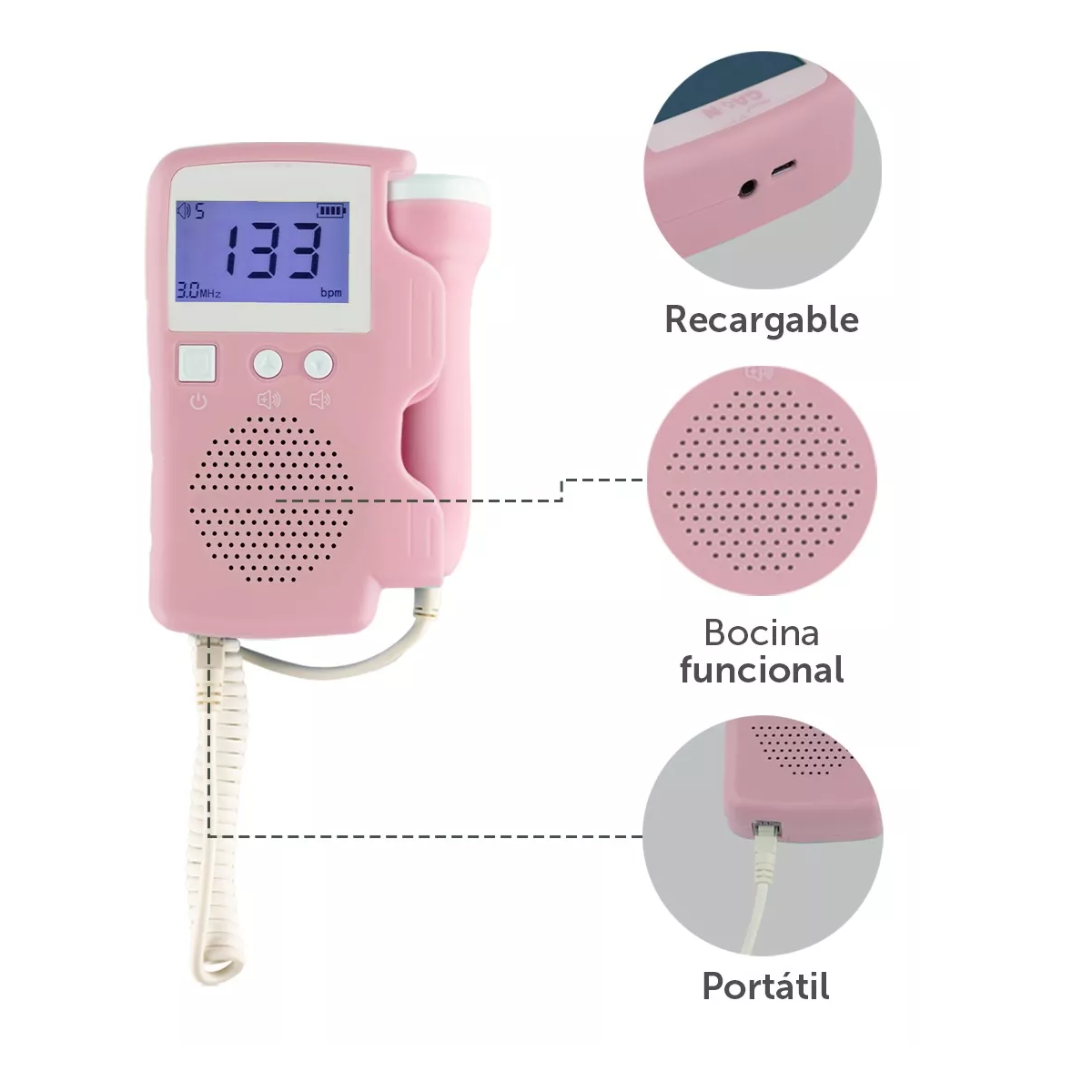 Foto 4 pulgar | Ultrasonido Portatil Doppler Fetal Oye Latidos De Tu Bebe Eo Safe Imports Esi-17371  Rosa