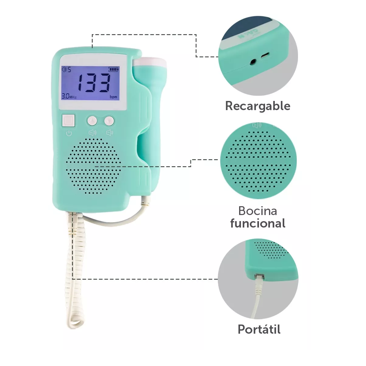 Foto 3 pulgar | Ultrasonido Portatil Doppler Fetal Oye Latidos De Tu Bebe Eo Safe Imports Esi-17370 Verde