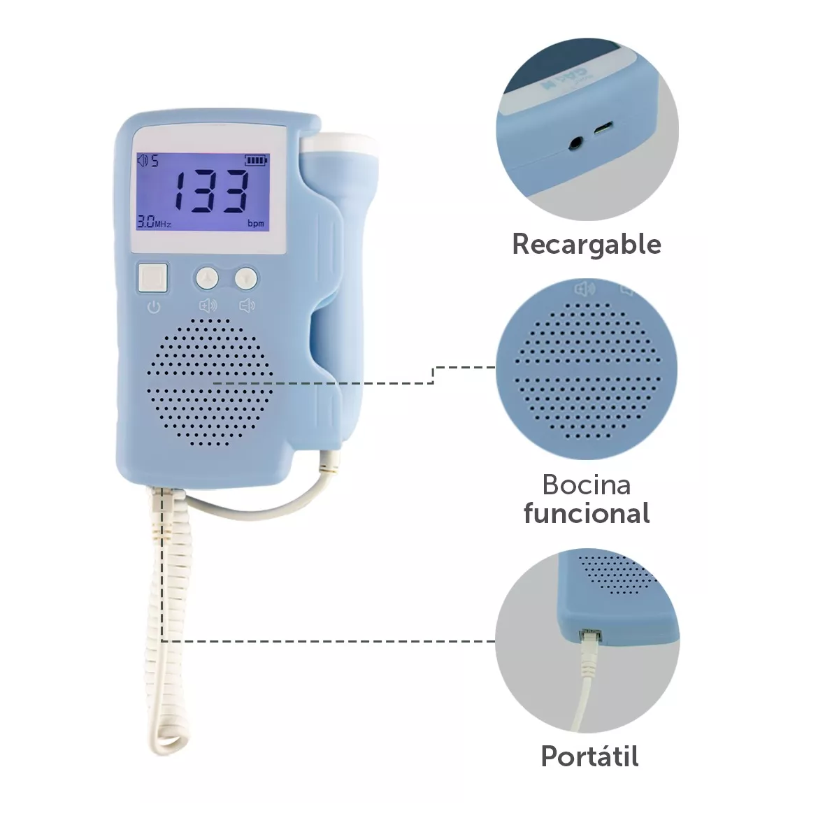 Foto 4 pulgar | Ultrasonido Portatil Doppler Fetal Oye Latidos De Tu Bebe Eo Safe Imports Esi-17369  Azul