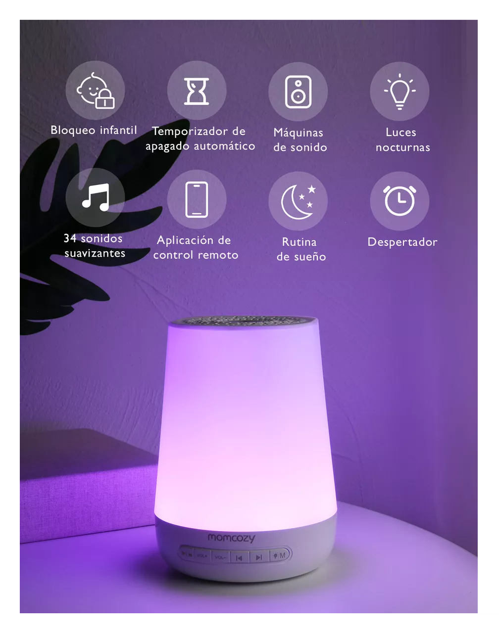 Foto 3 pulgar | Máquina de Ruido Blanco Momcozy con Control App y Luz Nocturna Blanco