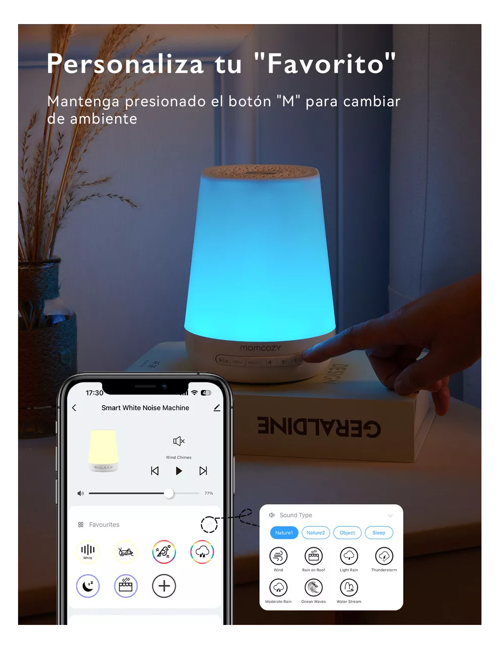 Foto 5 pulgar | Máquina de Ruido Blanco Momcozy con Control App y Luz Nocturna Blanco