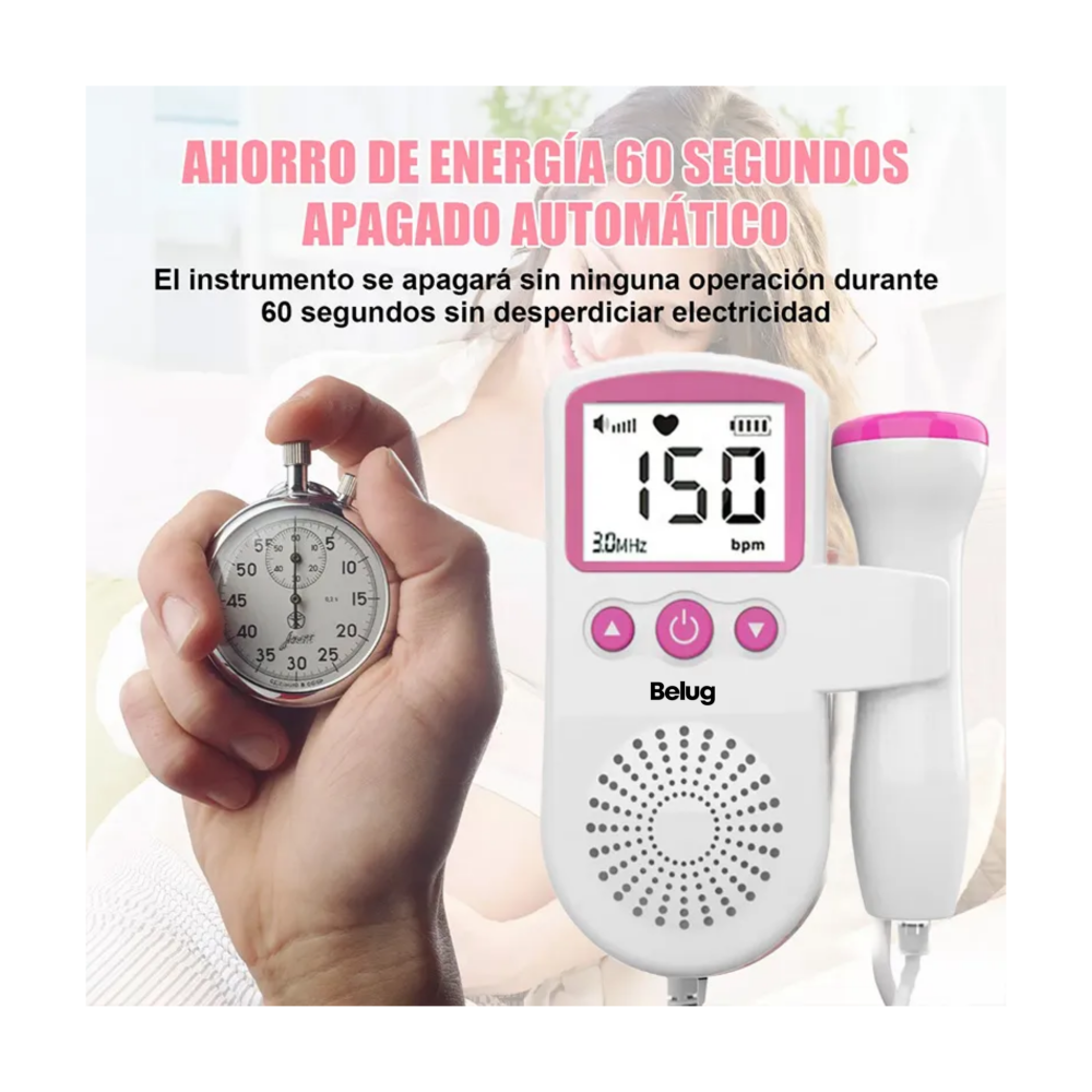 Foto 3 pulgar | Monitor Para Bebe Belug Monitor Para Escuchar Latidos Bebe Blanco Rosa