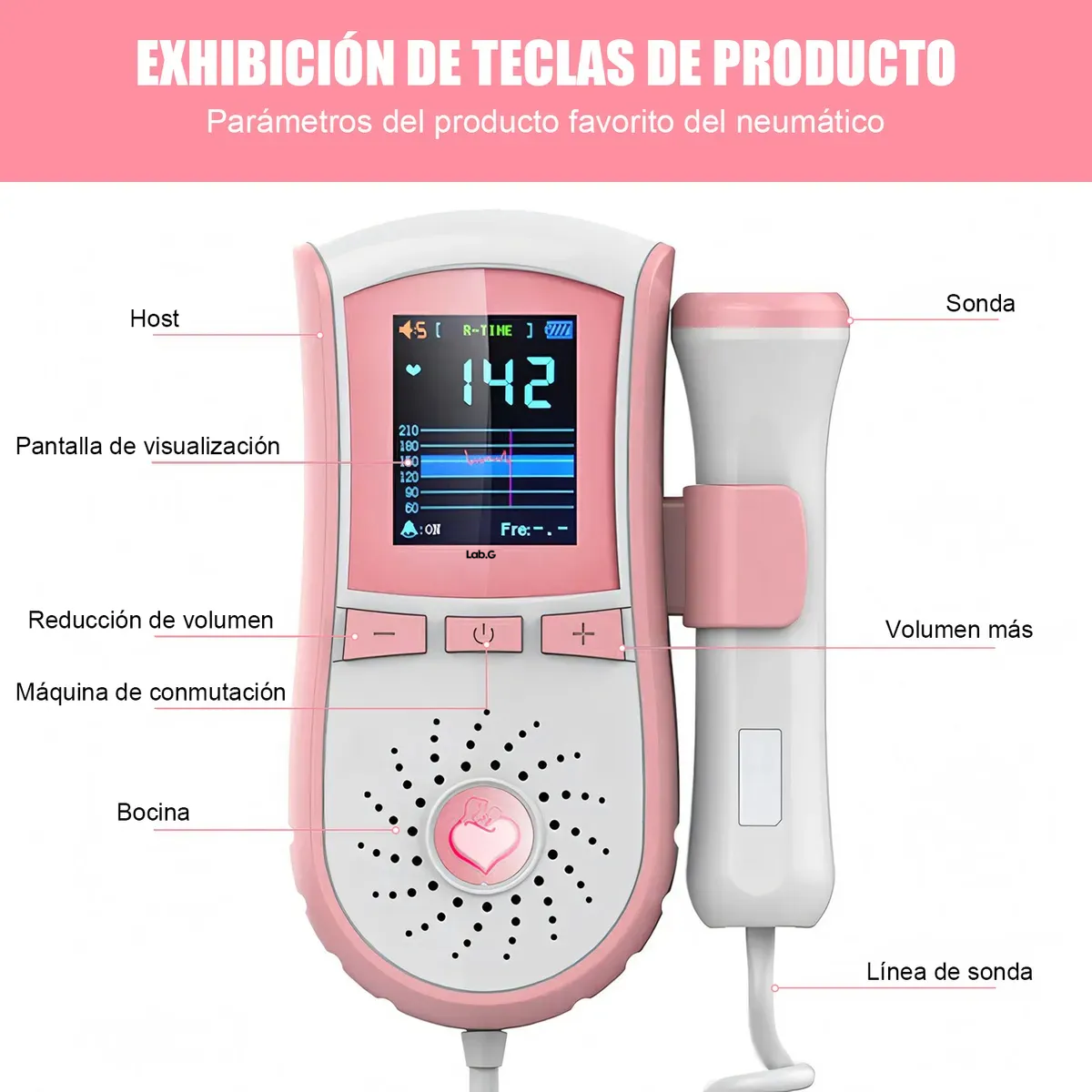 Foto 5 pulgar | Monitor Fetal  Lab.g  Doppler Para Escuchar Latidos Bebe Blanco Rosa