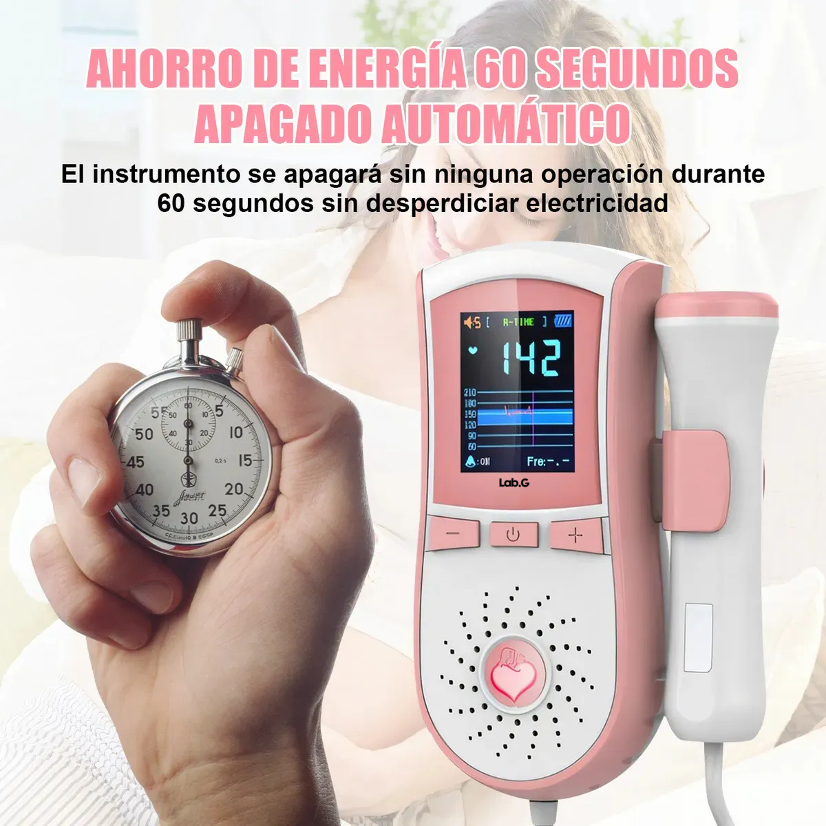 Foto 6 pulgar | Monitor Fetal  Lab.g  Doppler Para Escuchar Latidos Bebe Blanco Rosa