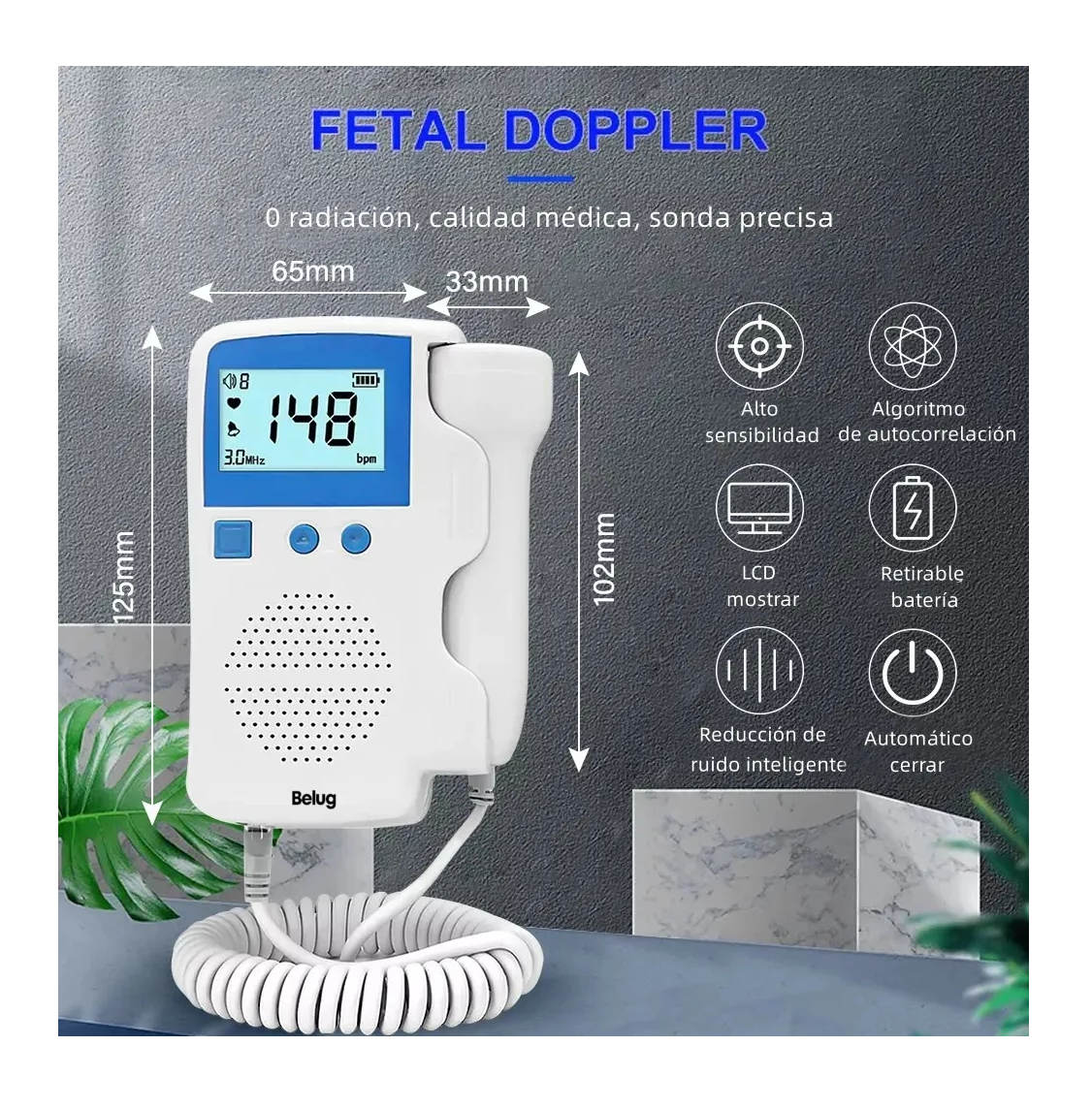 Foto 2 | Detector De Frecuencia Cardíaca Fetal Doppler + Gel Batería  Blanco/azul
