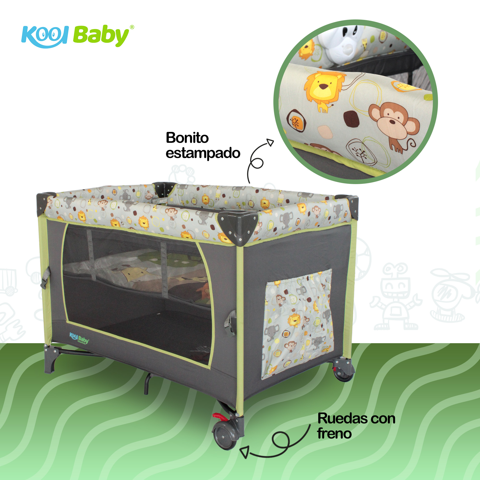 Foto 3 | Cuna de Viaje con Toldo Mosquitero Kool Baby PP-02 color Gris y Verde