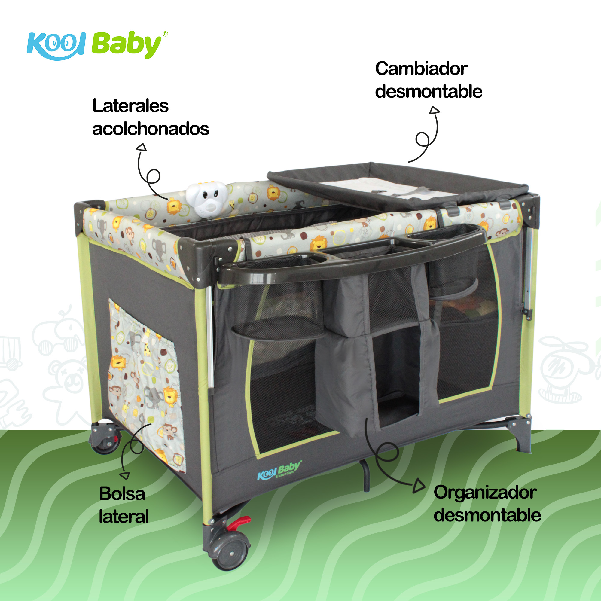 Foto 4 | Cuna de Viaje con Toldo Mosquitero Kool Baby PP-02 color Gris y Verde