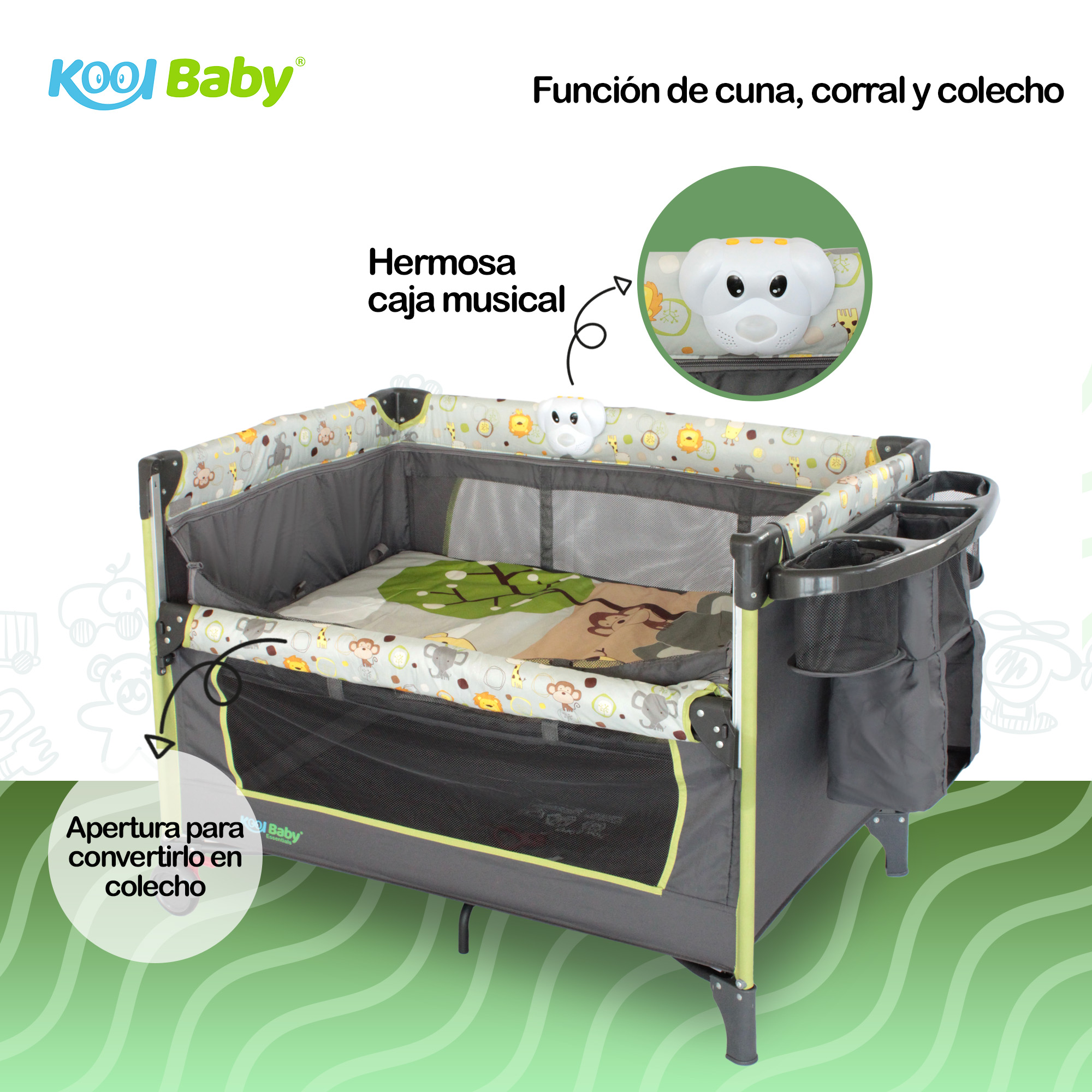 Foto 5 | Cuna de Viaje con Toldo Mosquitero Kool Baby PP-02 color Gris y Verde