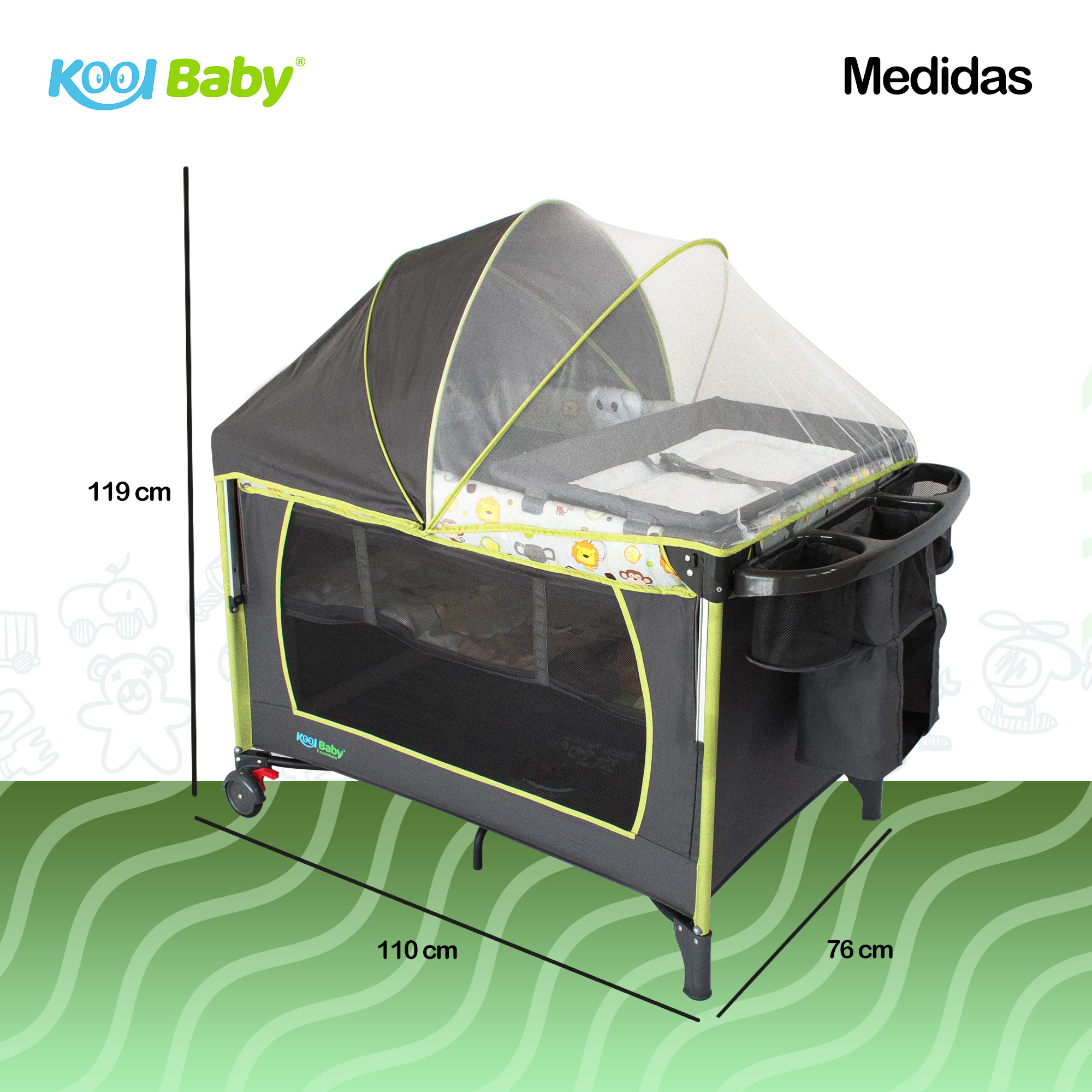 Foto 6 | Cuna de Viaje con Toldo Mosquitero Kool Baby PP-02 color Gris y Verde