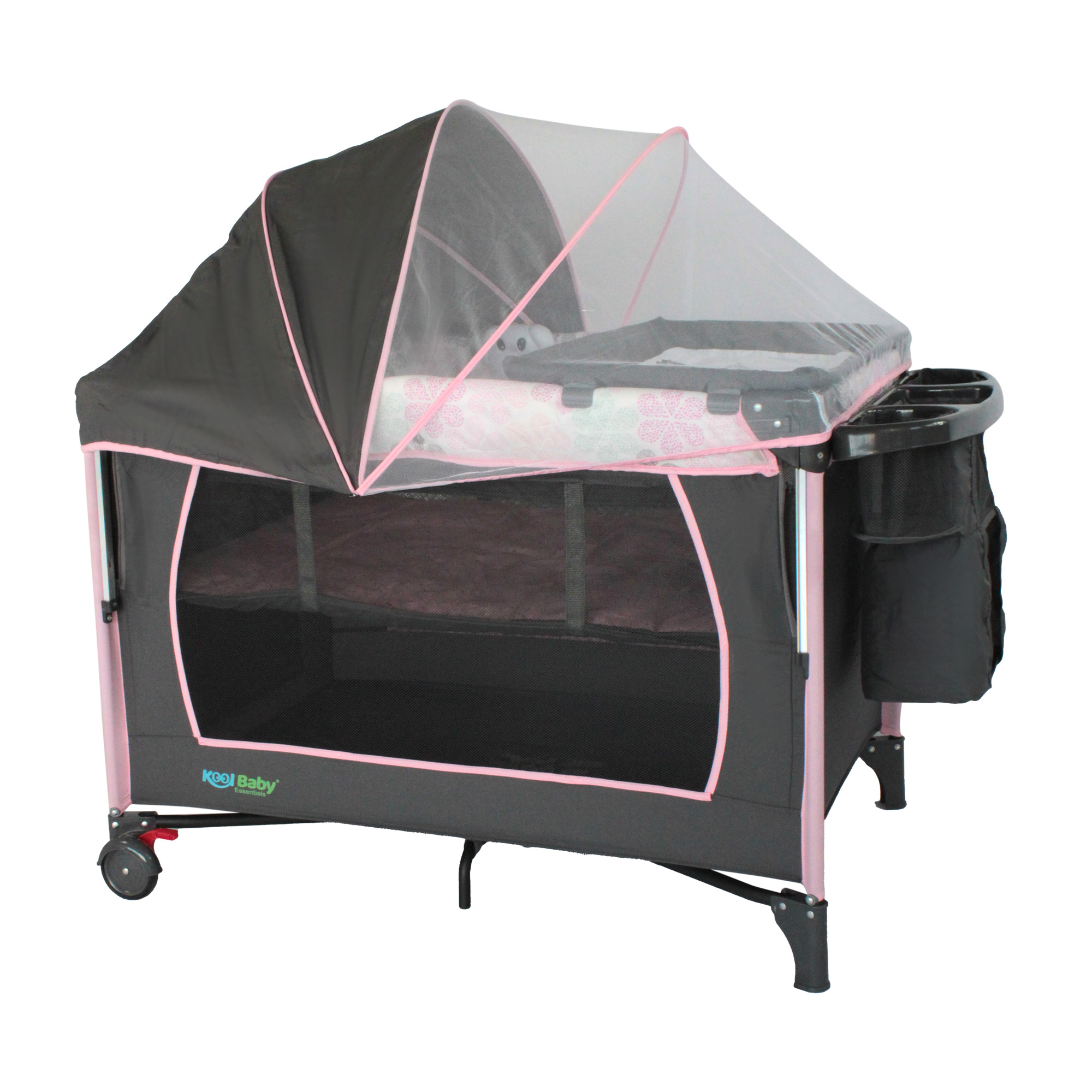 Cuna de Viaje con Toldo Mosquitero Kool Baby PP-02 color Gris y Rosa