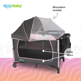 Foto 2 | Cuna de Viaje con Toldo Mosquitero Kool Baby PP-02 color Gris y Rosa