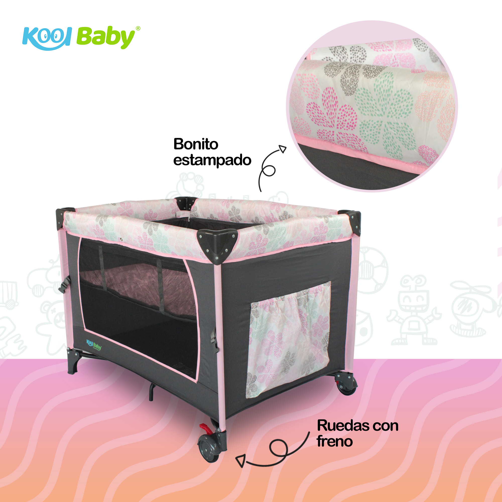 Foto 3 | Cuna de Viaje con Toldo Mosquitero Kool Baby PP-02 color Gris y Rosa