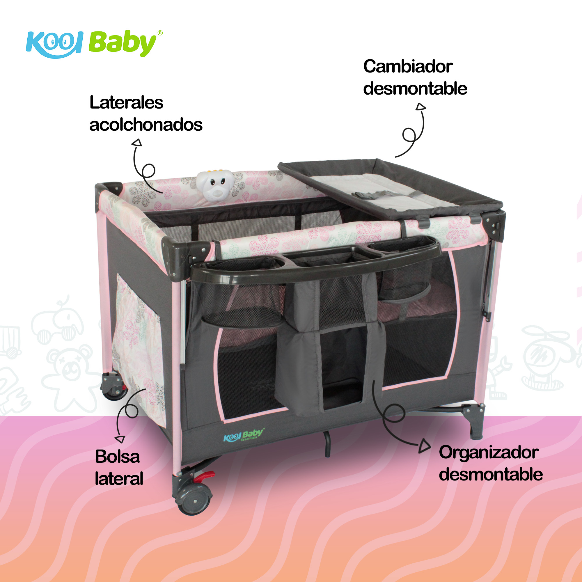 Foto 4 | Cuna de Viaje con Toldo Mosquitero Kool Baby PP-02 color Gris y Rosa