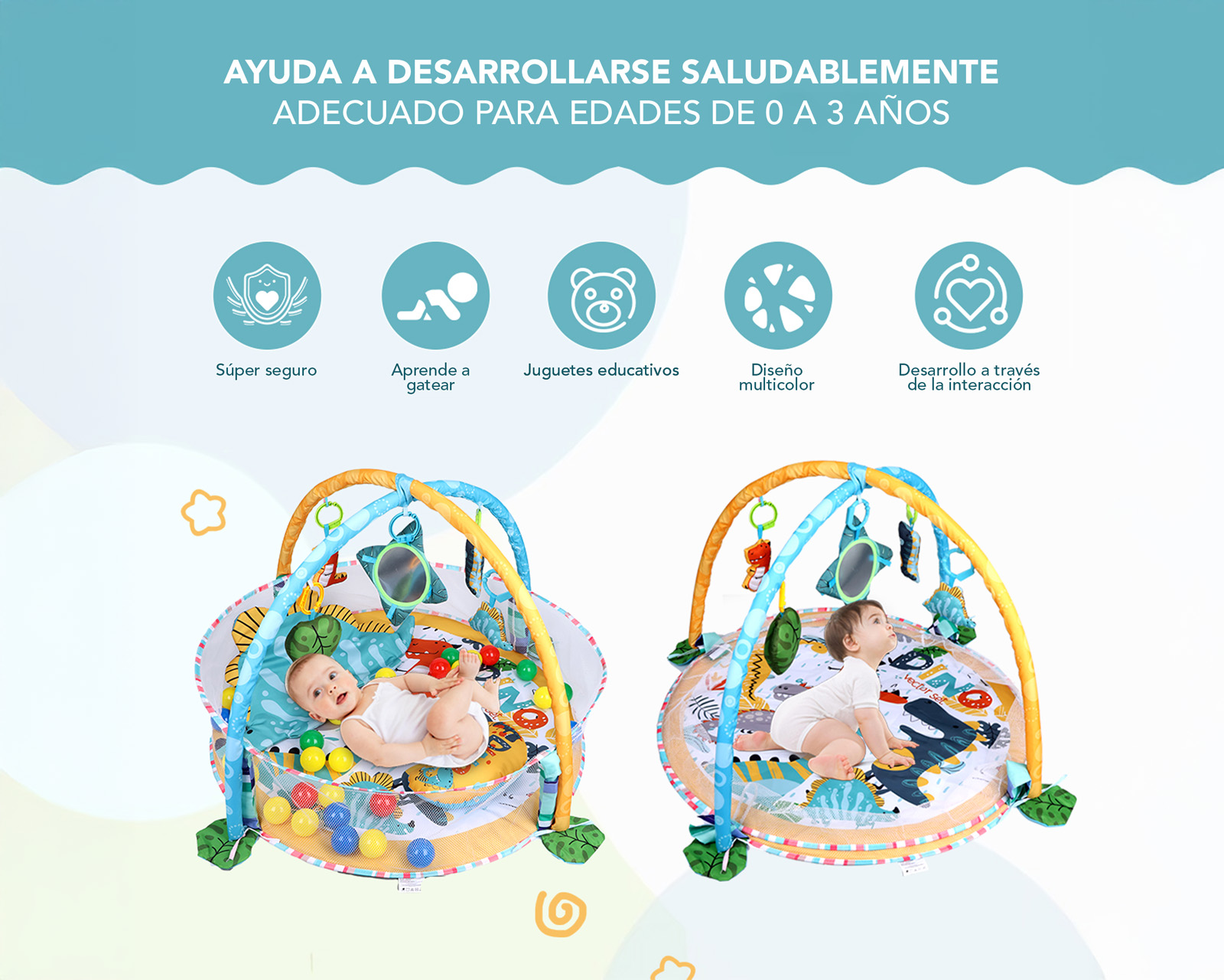 Foto 3 | Gimnasio Bebé Interactivo 3 En 1 Tapete Didáctico Corral De Juegos Incluye Juguetes Pelotas