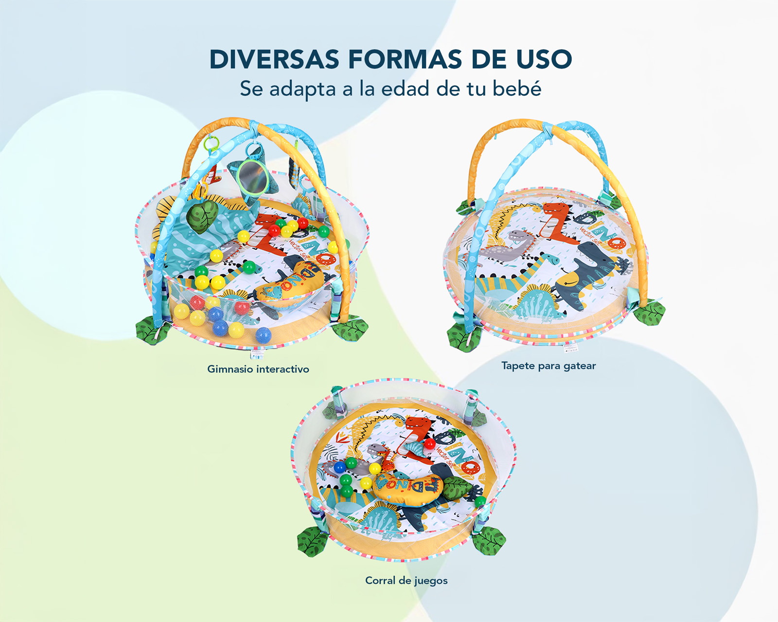 Foto 5 | Gimnasio Bebé Interactivo 3 En 1 Tapete Didáctico Corral De Juegos Incluye Juguetes Pelotas