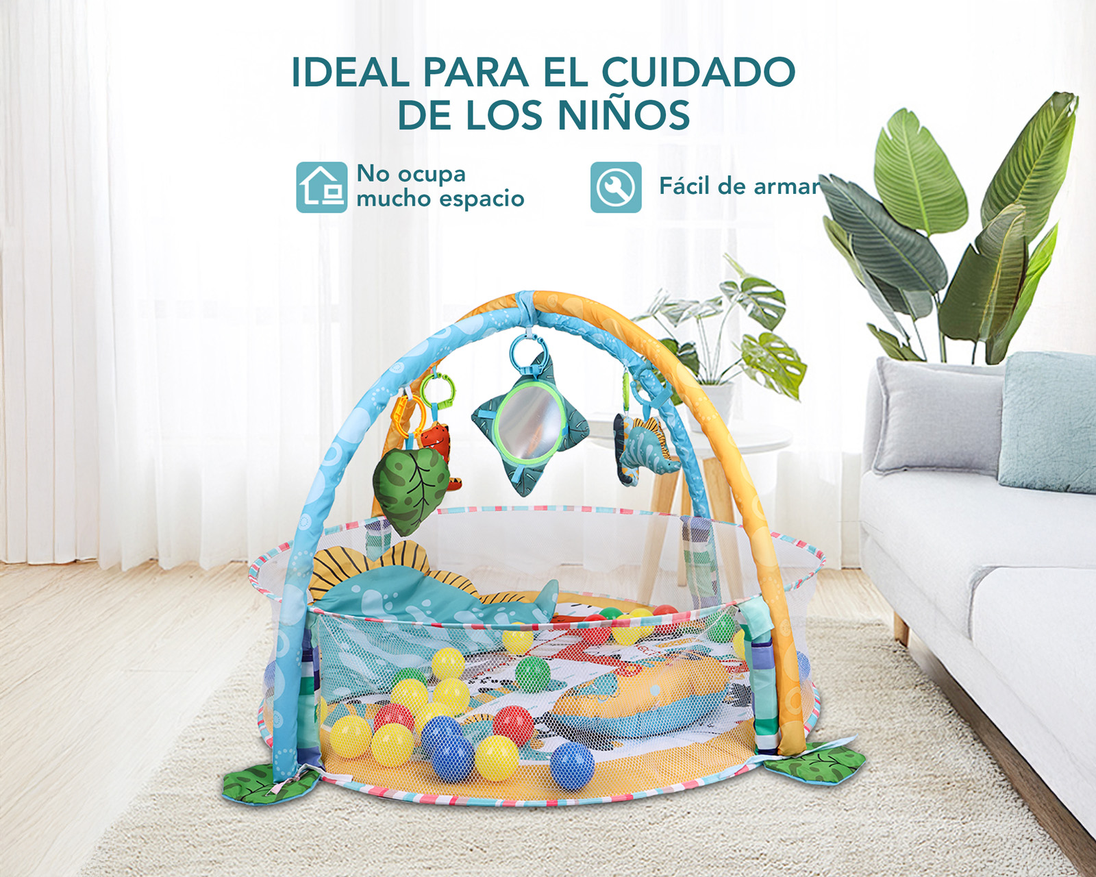 Foto 6 | Gimnasio Bebé Interactivo 3 En 1 Tapete Didáctico Corral De Juegos Incluye Juguetes Pelotas
