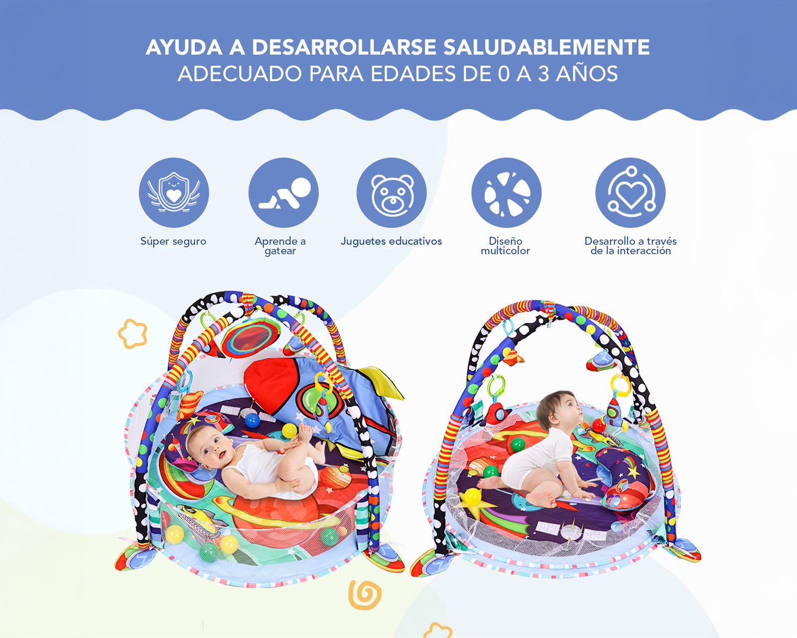 Foto 3 | Gimnasio Bebé Interactivo 3 En 1 Tapete Didáctico Corral De Juegos Incluye Juguetes  Pelotas