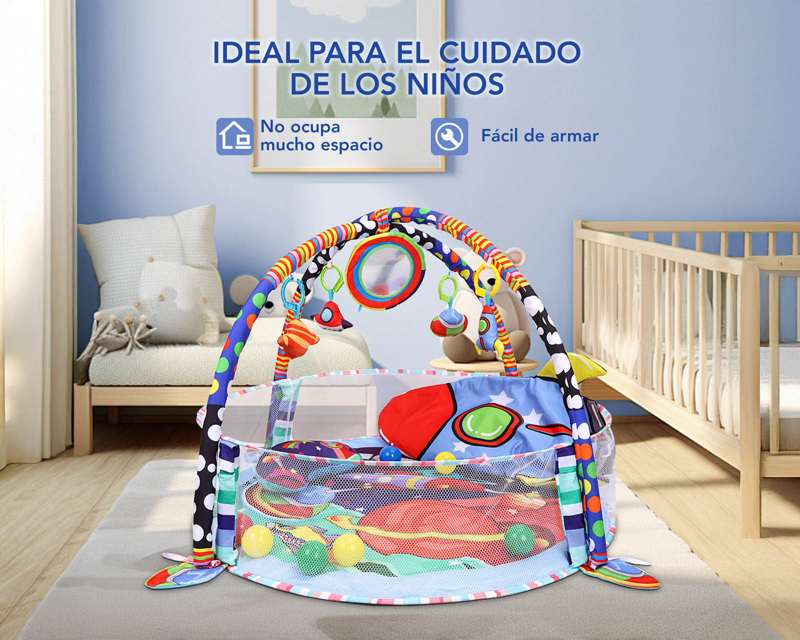 Foto 7 pulgar | Gimnasio Bebé Interactivo 3 En 1 Tapete Didáctico Corral De Juegos Incluye Juguetes  Pelotas