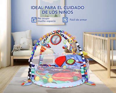 Foto 6 | Gimnasio Bebé Interactivo 3 En 1 Tapete Didáctico Corral De Juegos Incluye Juguetes Pelotas