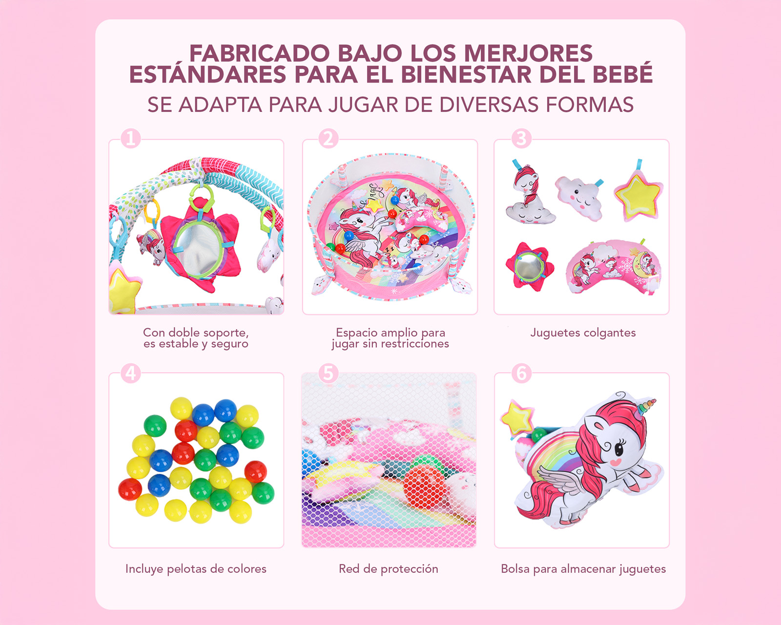 Foto 5 | Gimnasio Bebé Interactivo 3 En 1 Tapete Didáctico Corral De Juegos Incluye Juguetes  Pelotas