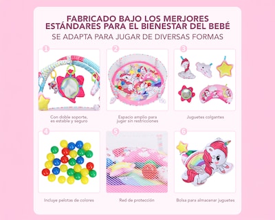 Foto 5 | Gimnasio Bebé Interactivo 3 En 1 Tapete Didáctico Corral De Juegos Incluye Juguetes Pelotas