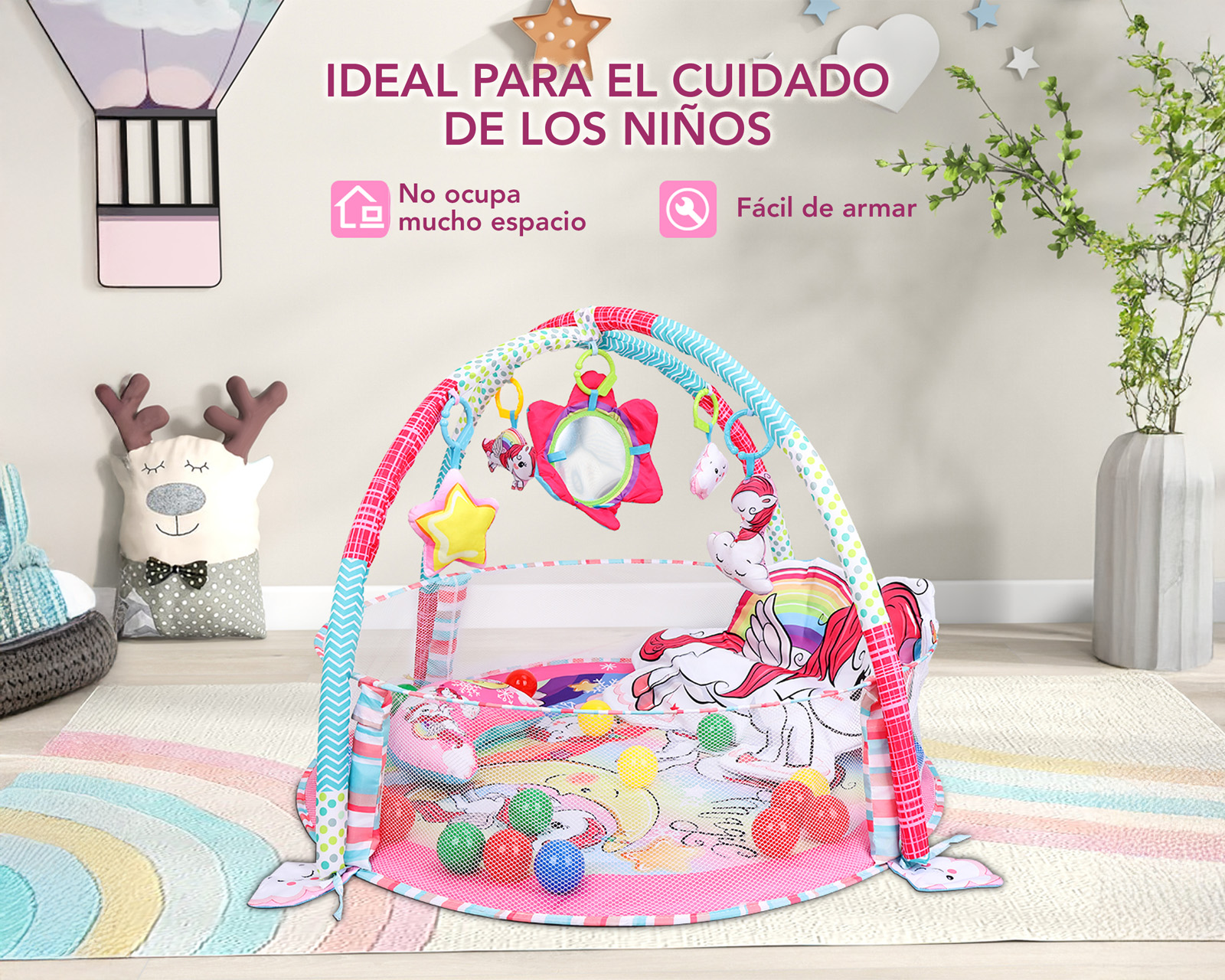 Foto 7 | Gimnasio Bebé Interactivo 3 En 1 Tapete Didáctico Corral De Juegos Incluye Juguetes  Pelotas