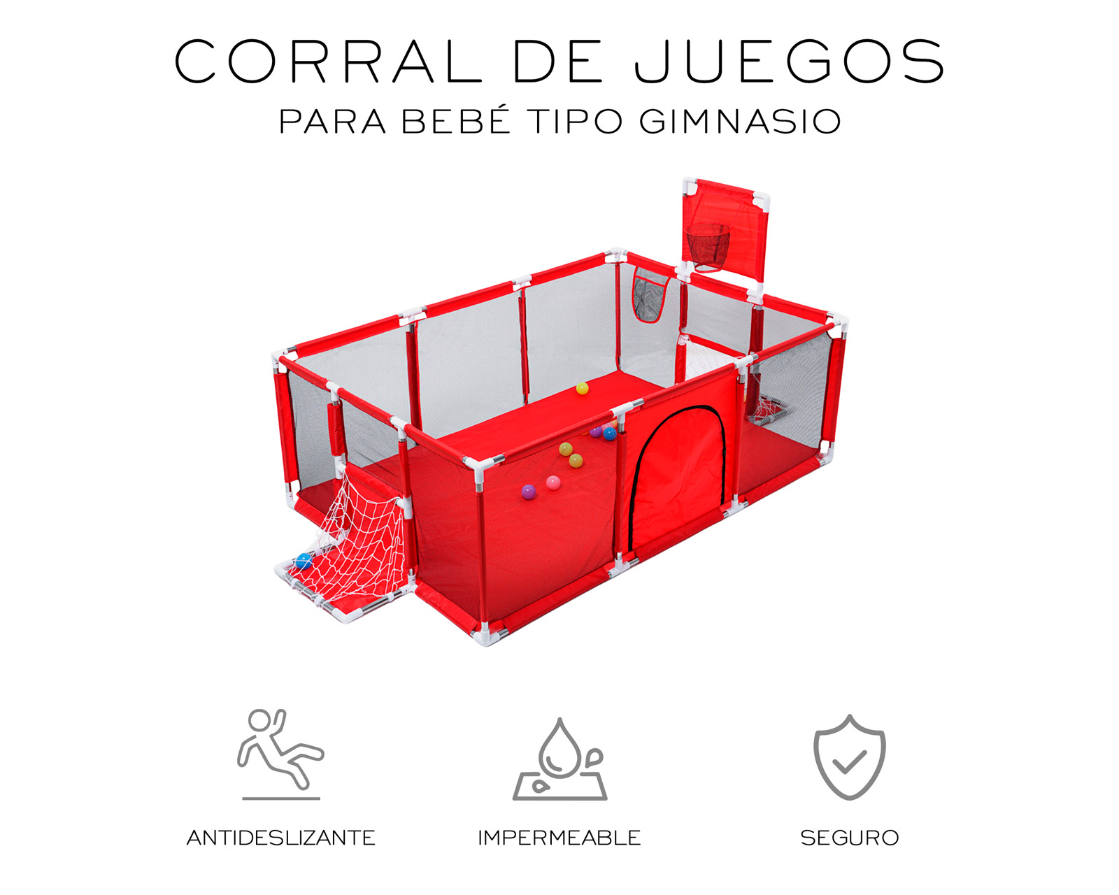 Foto 3 pulgar | Corral Infantil Gimnasio De Juegos Para Bebé Seguro Color Rojo Basitex