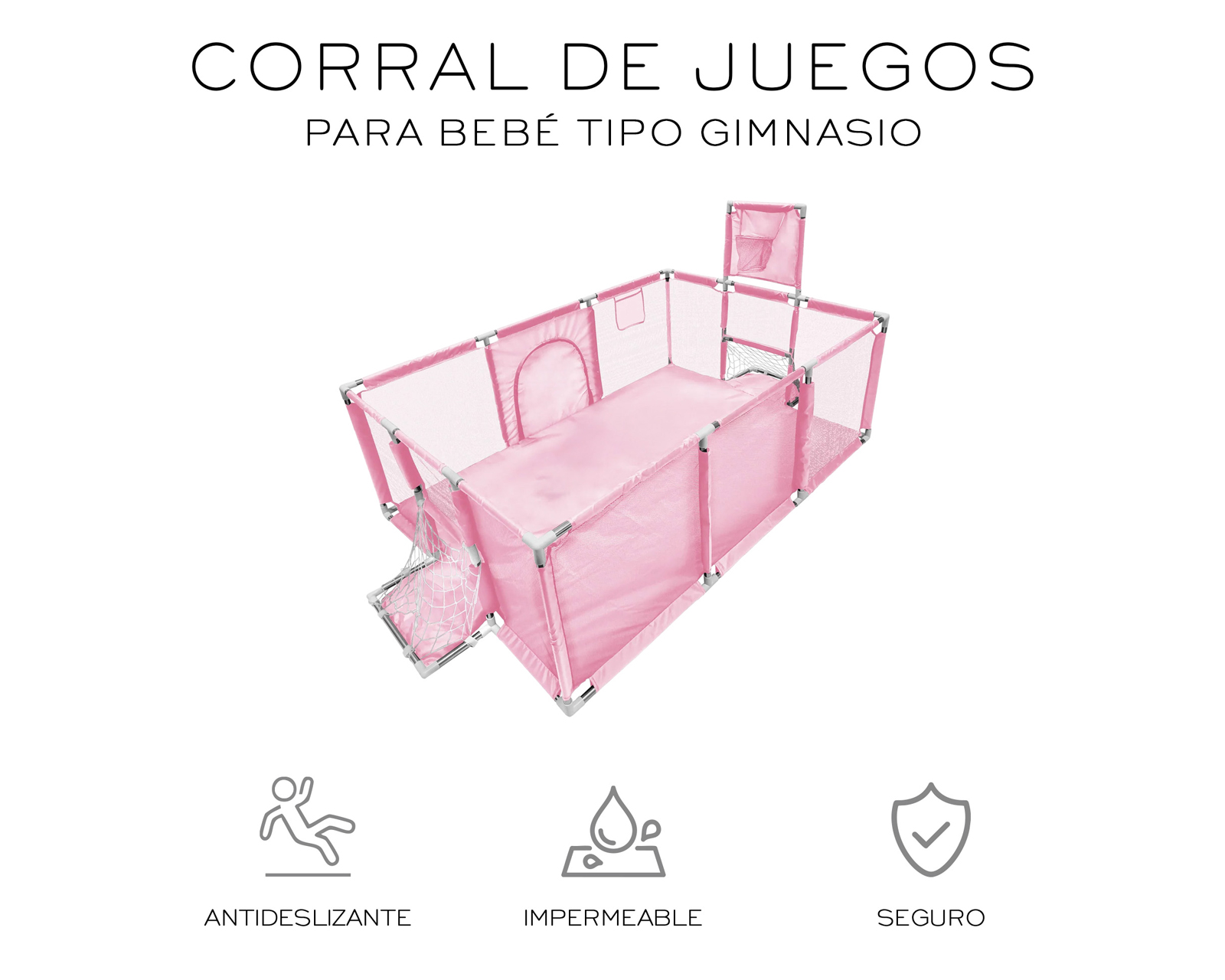Foto 3 pulgar | Corral Infantil Gimnasio De Juegos Para Bebé Seguro Color Rosa Basitex