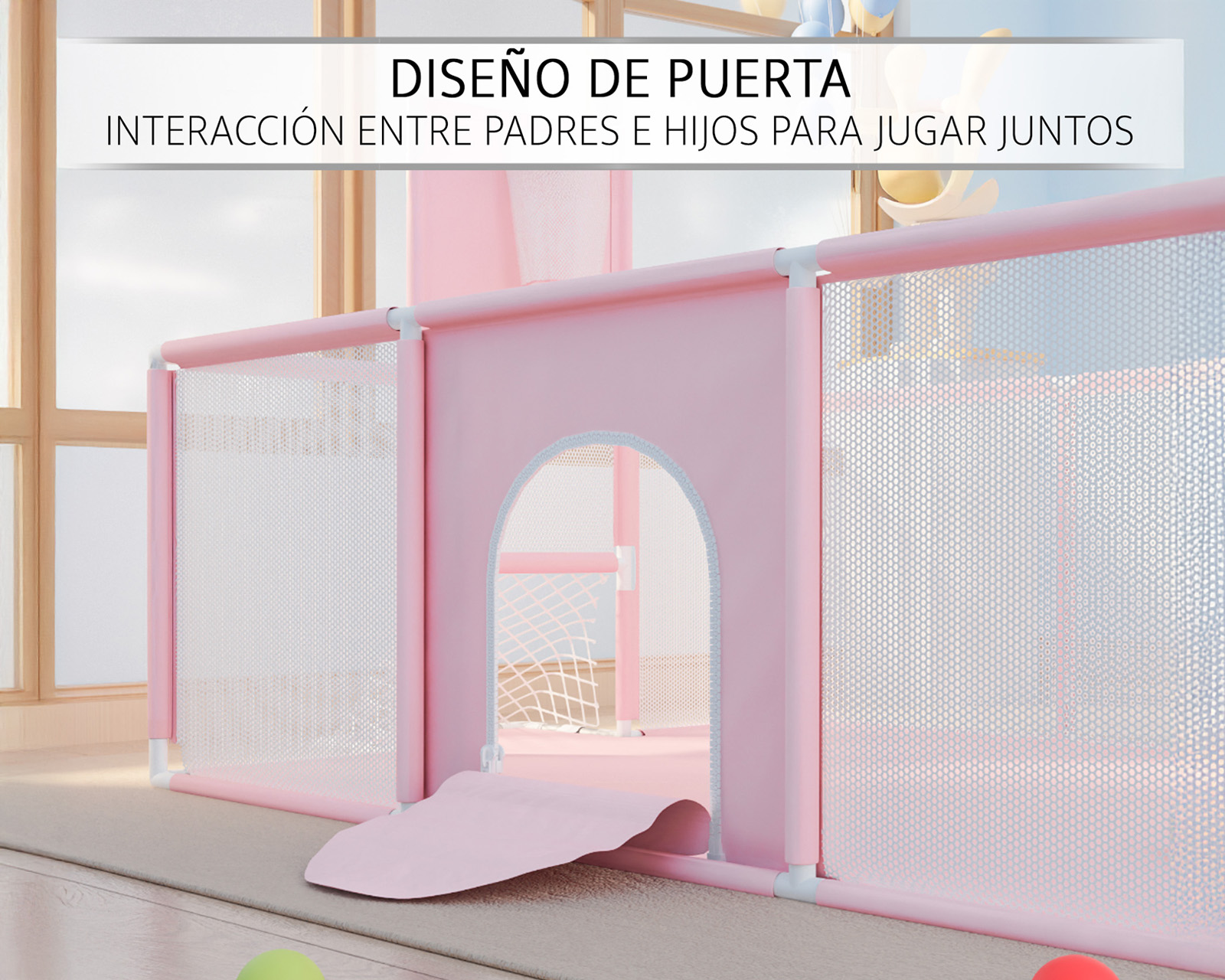 Foto 7 pulgar | Corral Infantil Gimnasio De Juegos Para Bebé Seguro Color Rosa Basitex