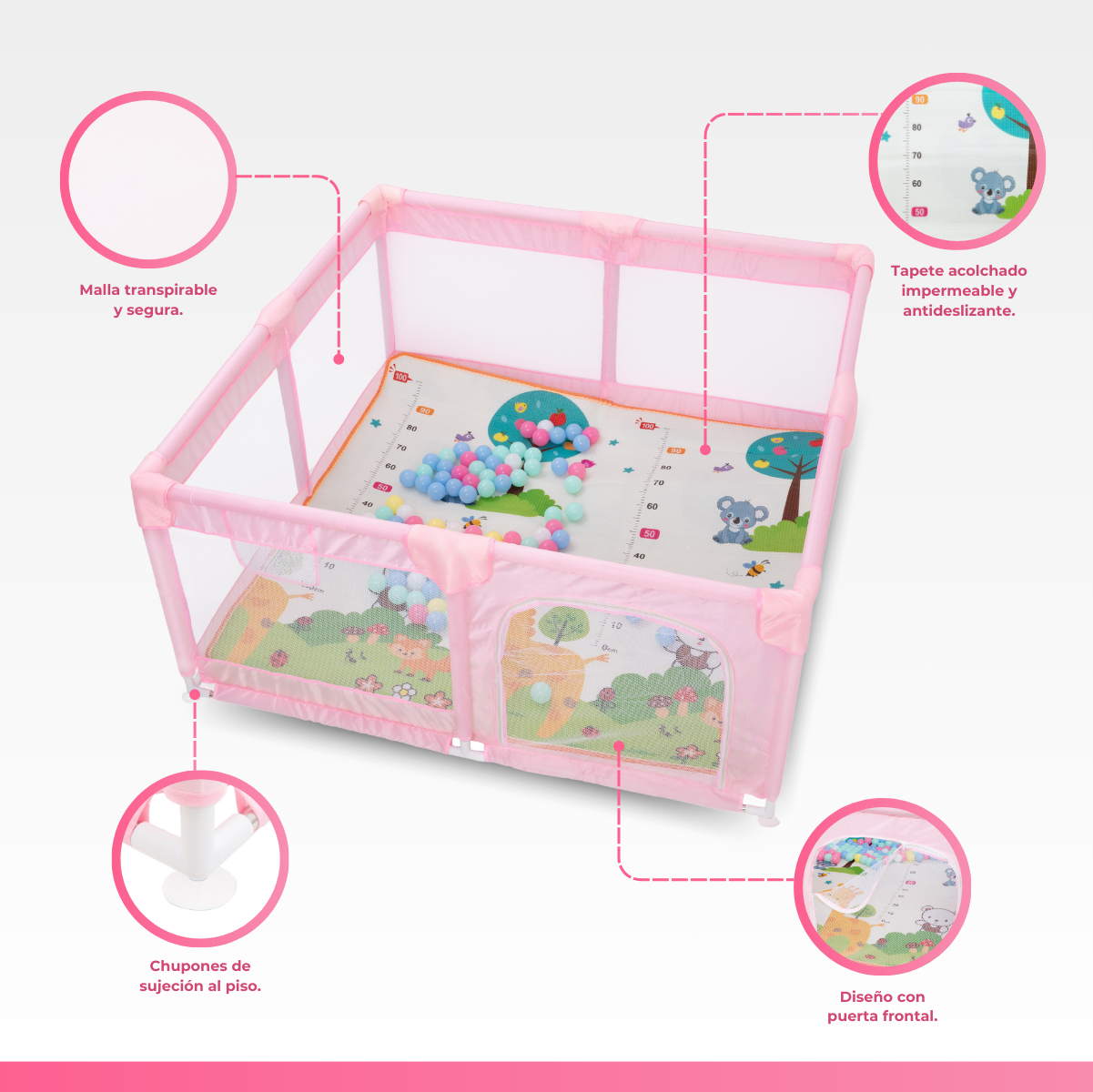Foto 4 pulgar | Corral Para Bebé Aeiou Bc004 150*150 Plegable De Juego Rosa