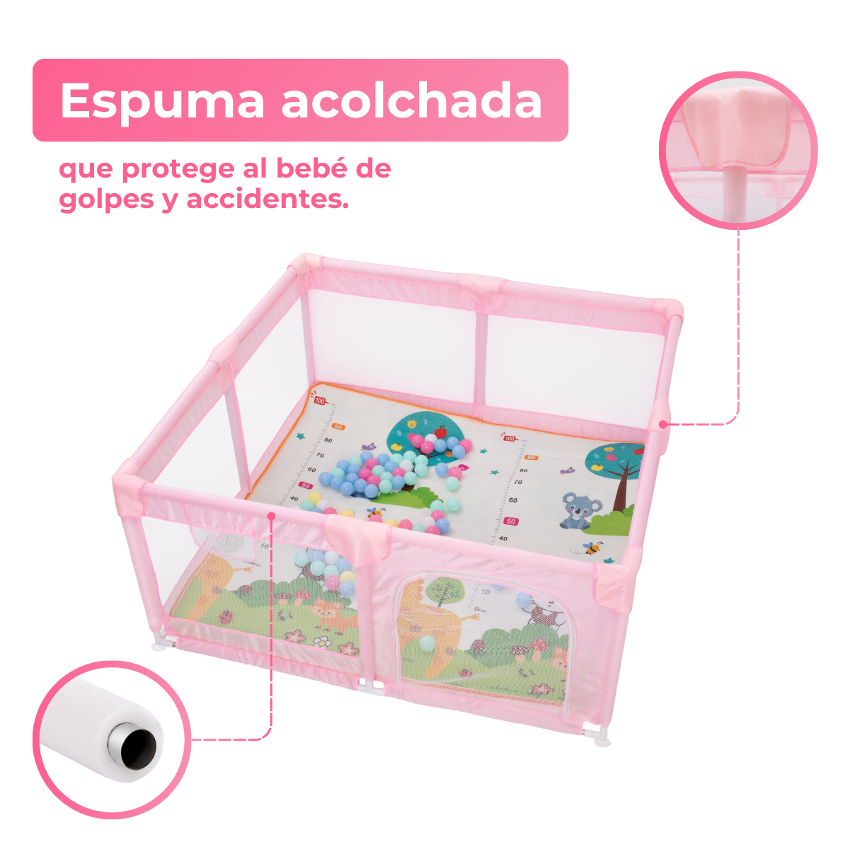 Foto 5 pulgar | Corral Para Bebé Aeiou Bc004 150*150 Plegable De Juego Rosa