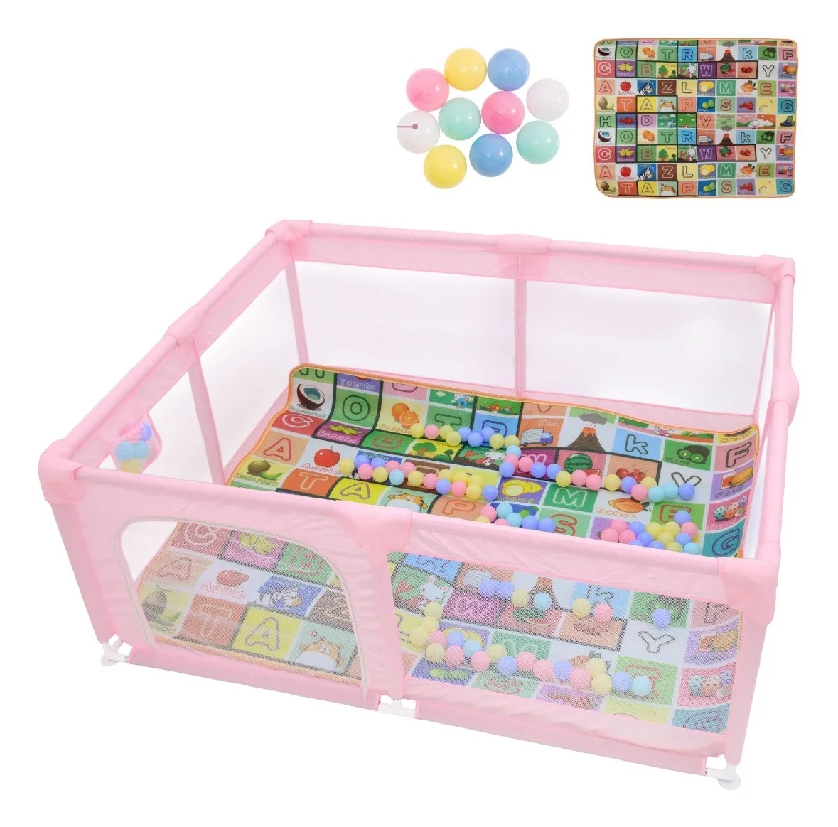 Corral Para Bebé Aeiou Bc004 Plegable 150*180 Grande Rosa