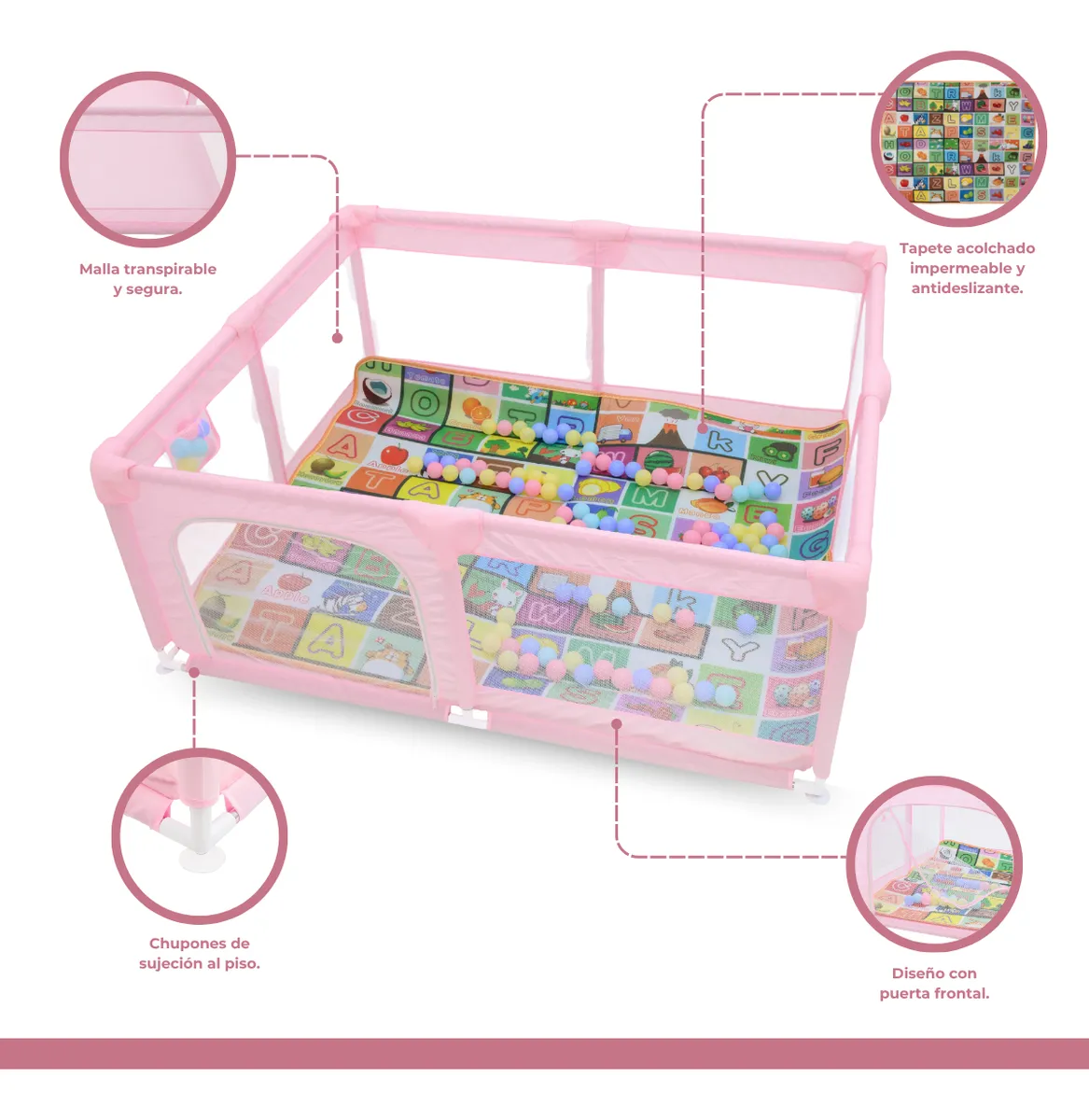 Foto 4 pulgar | Corral Para Bebé Aeiou Bc004 Plegable 150*180 Grande Rosa